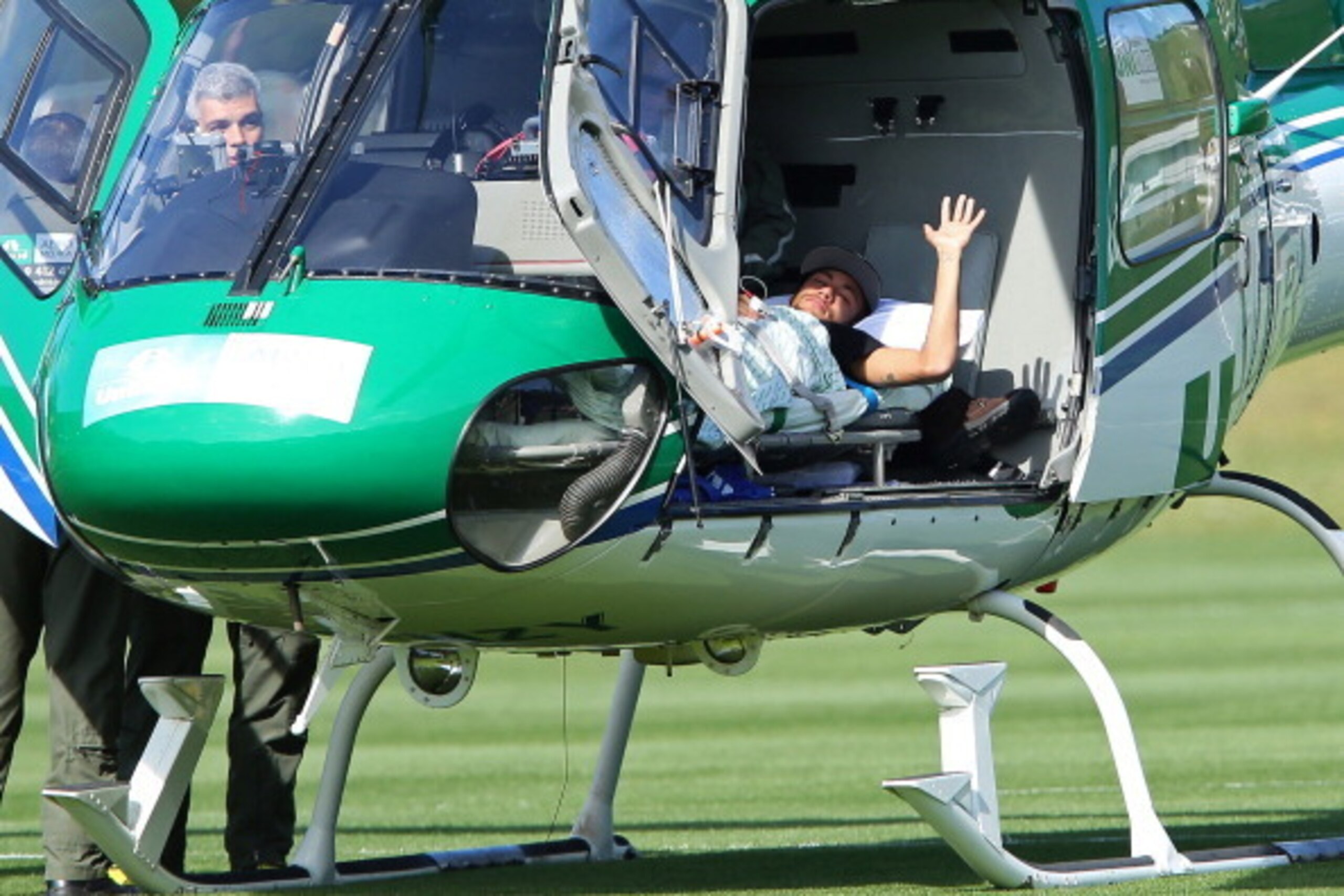 TERESOPOLIS, BRAZIL - JULY 05:  In this handout, Brazil's Neymar is seen inside a medical helicopter at the Granja Comary training center, on July 05, 2014 in Teresopolis, Brazil. Neymar will be treated at home for his back injury. Neymar, the biggest foo