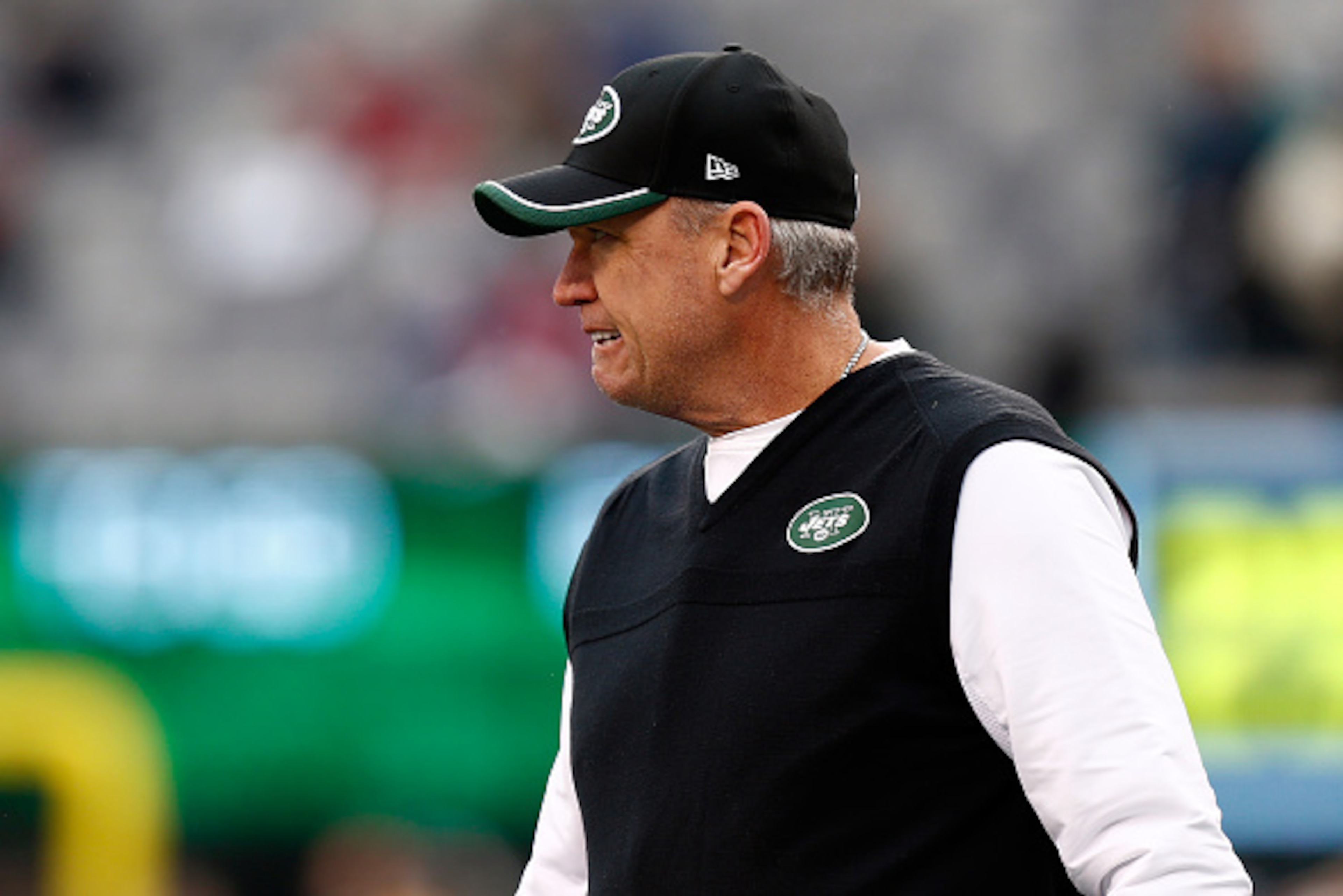 EAST RUTHERFORD, NJ - DECEMBER 21:  Head coach Rex Ryan of the New York Jets looks on prior to a game against the New England Patriots at MetLife Stadium on December 21, 2014 in East Rutherford, New Jersey.  (Photo by Jeff Zelevansky/Getty Images)