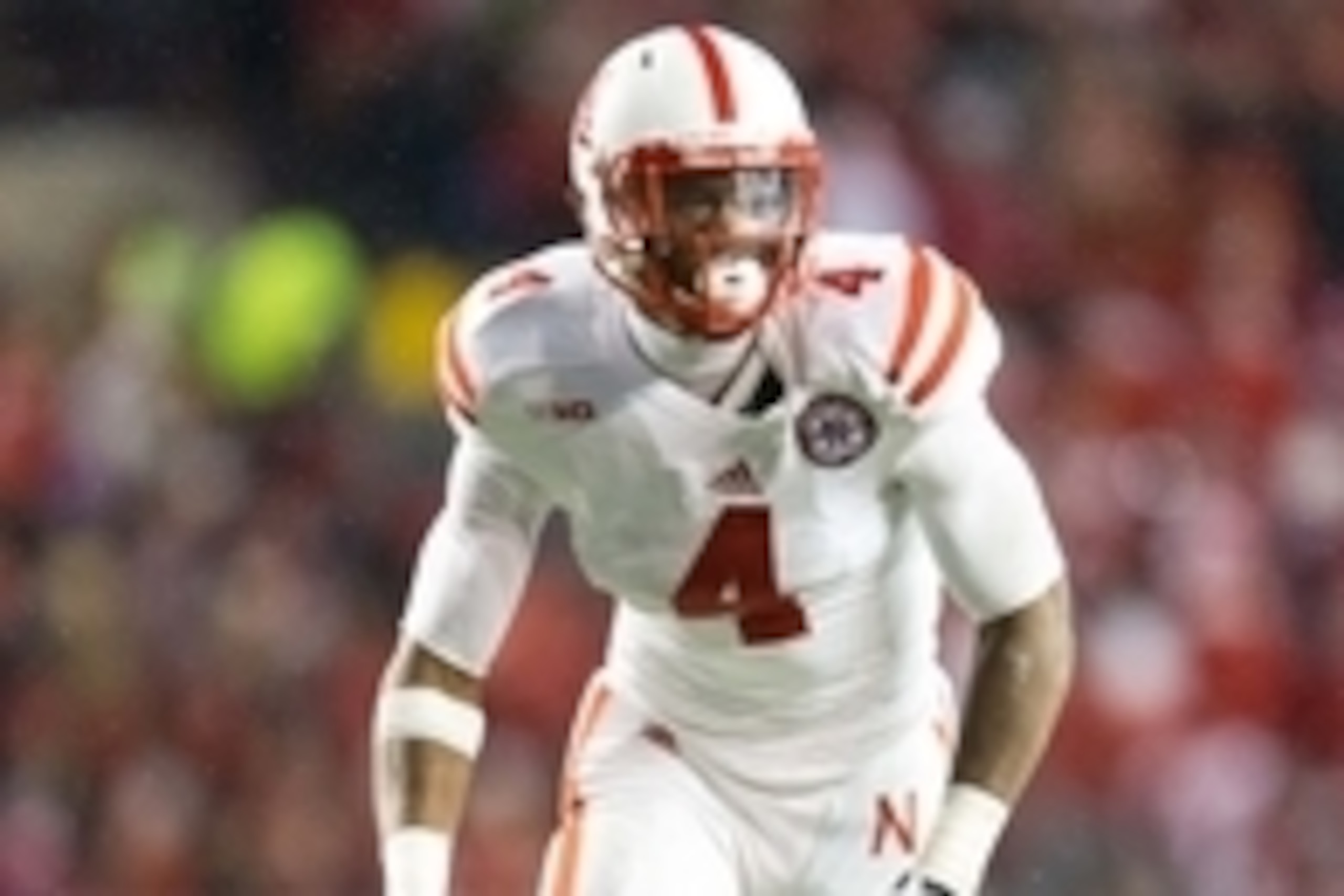 Nov 15, 2014; Madison, WI, USA; Nebraska Cornhuskers defensive end Randy Gregory (4) during the game against the Wisconsin Badgers at Camp Randall Stadium.  Wisconsin won 59-24.  Mandatory Credit: Jeff Hanisch-USA TODAY Sports