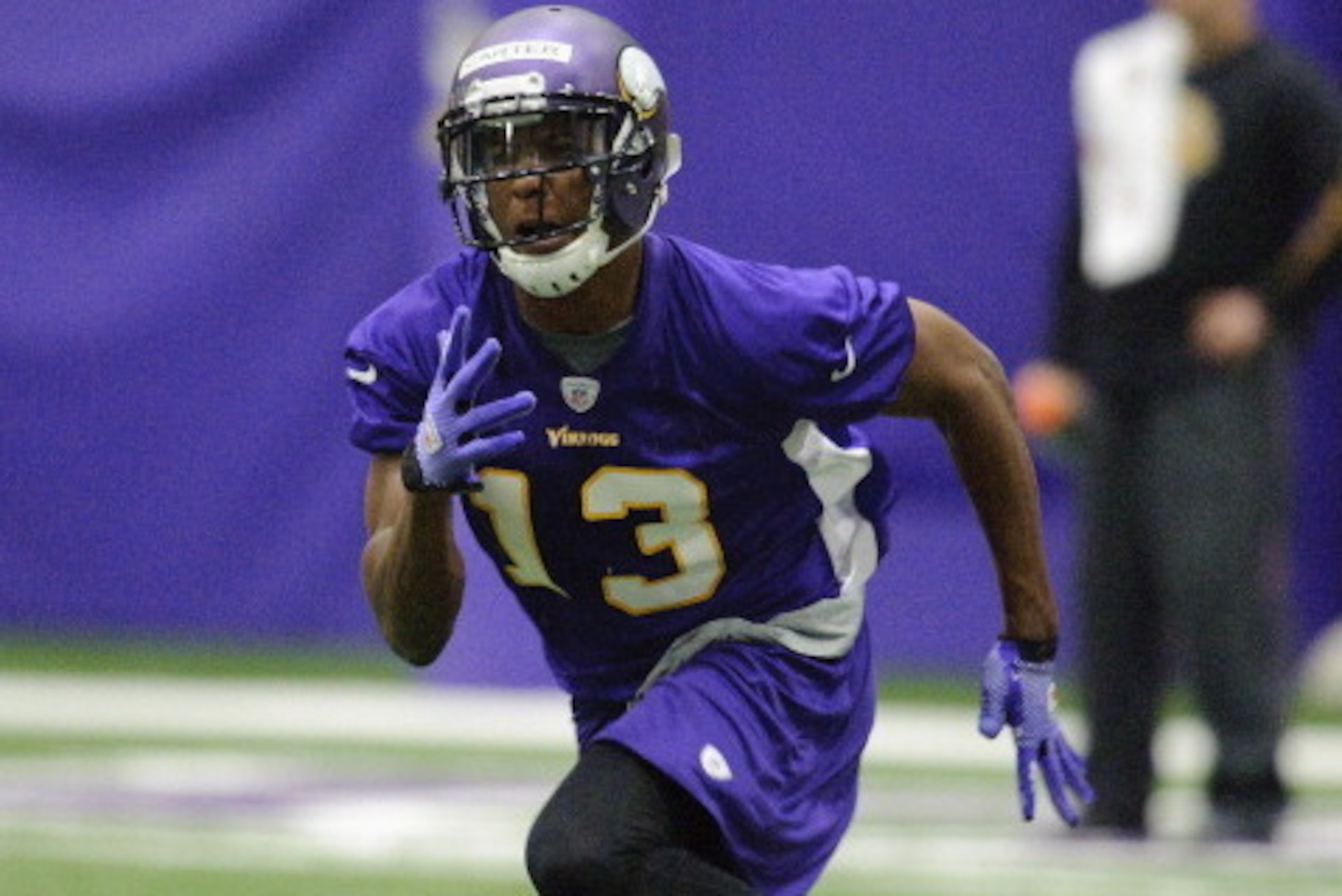EDEN PRAIRIE, MN - MAY 03: Duron Carter #13 of the Minnesota Vikings runs a drill during a rookie minicamp on May 3, 2013 at Winter Park in Eden Prairie, Minnesota. (Photo by Hannah Foslien/Getty Images)