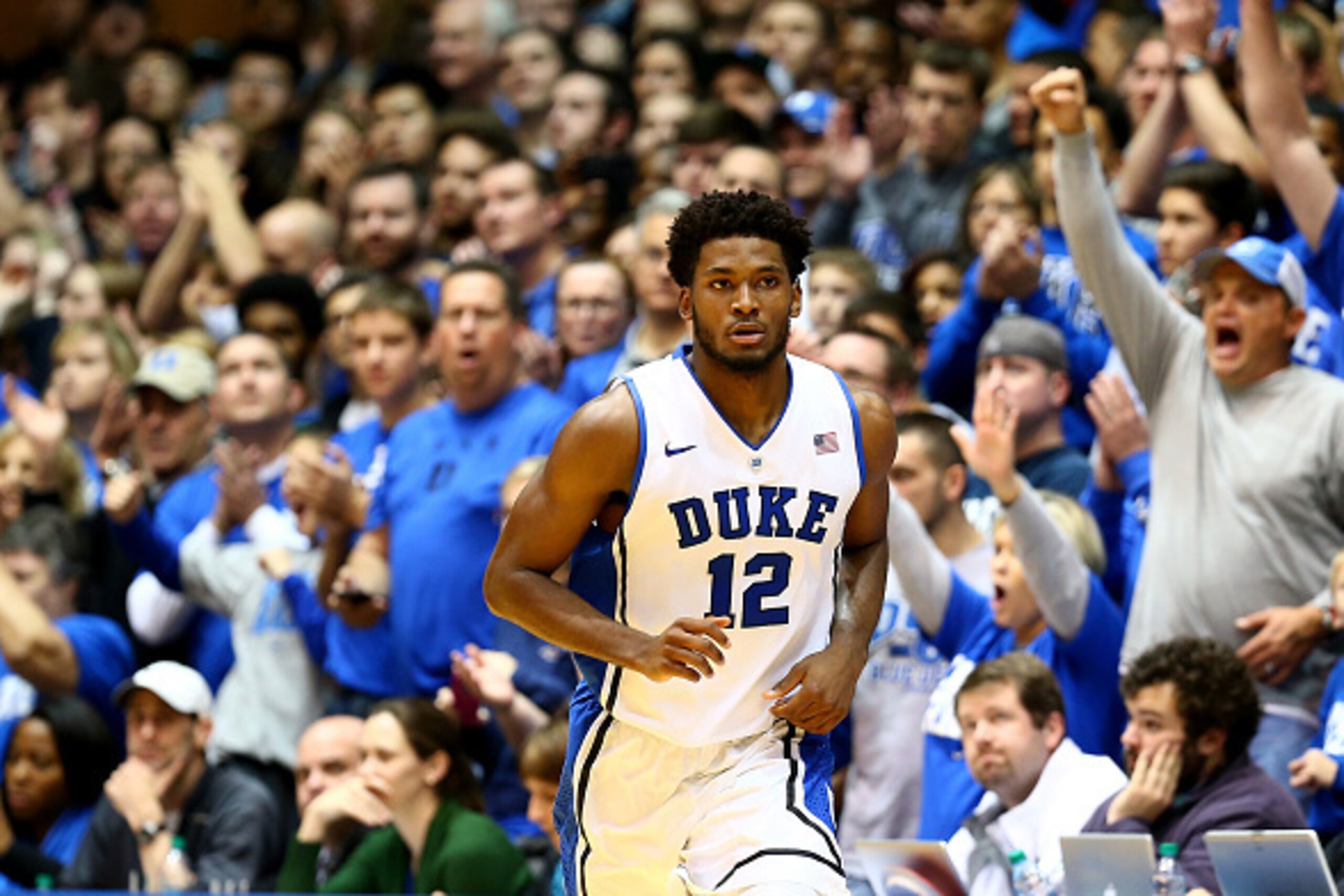 DURHAM, NC - DECEMBER 15:  Justise Winslow #12 of the Duke Blue Devils during their game at Cameron Indoor Stadium on December 15, 2014 in Durham, North Carolina.  (Photo by Streeter Lecka/Getty Images)