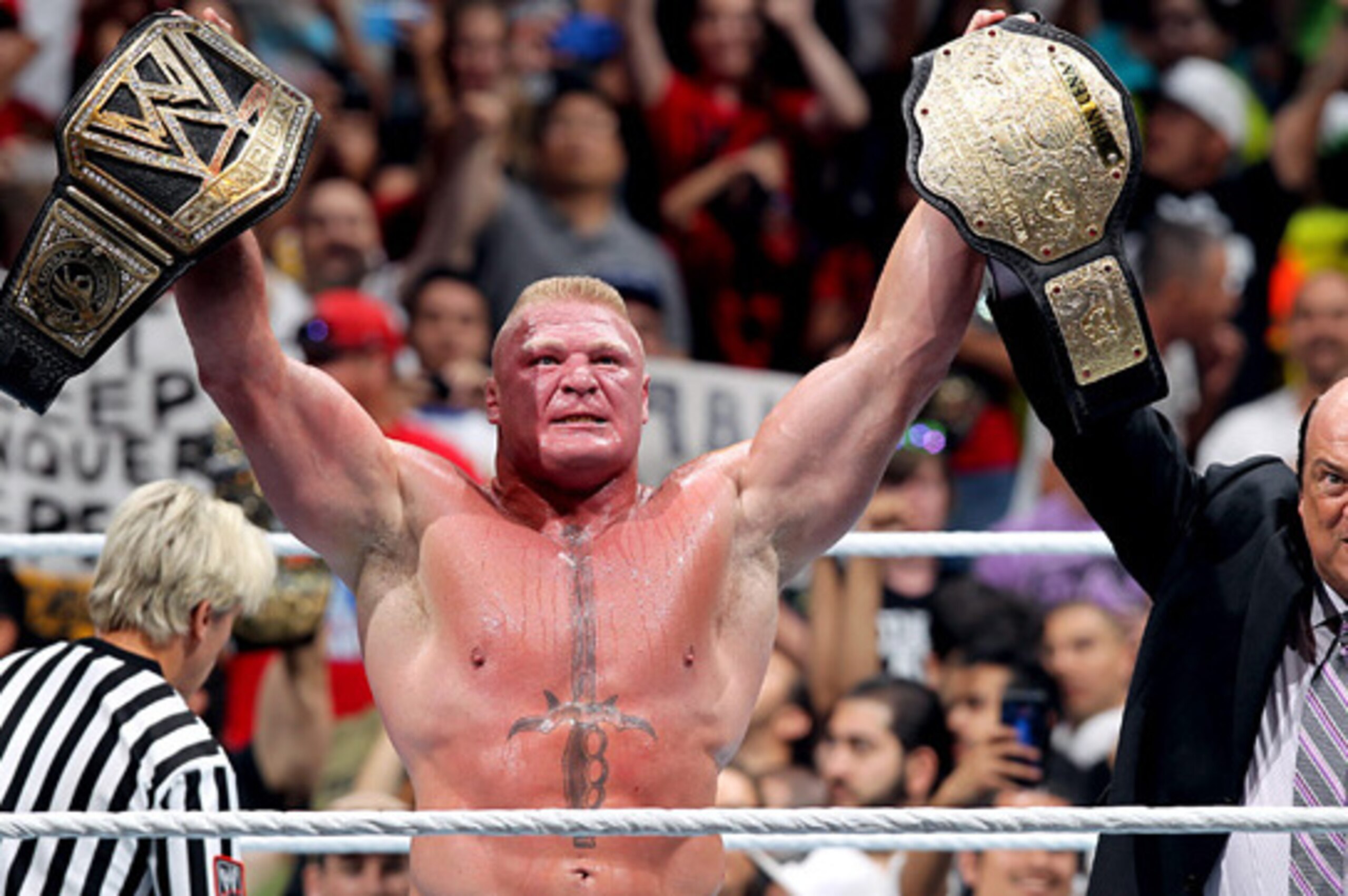 Brock Lesnar as champion, a rare sight on TV.