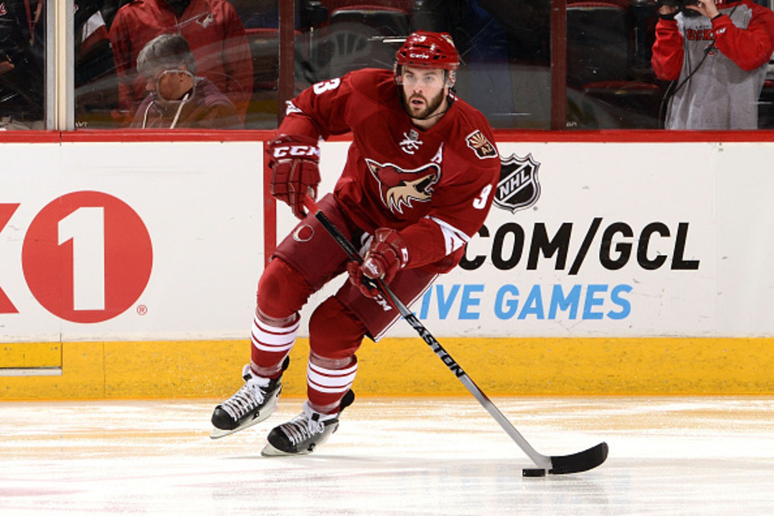 GLENDALE, AZ - JANUARY 08: Keith Yandle #3 of the Arizona Coyotes skates the puck up ice against the Winnipeg Jets at Gila River Arena on January 8, 2015 in Glendale, Arizona. (Photo by Norm Hall/NHLI via Getty Images)