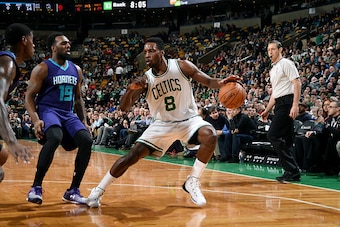 BOSTON, MA - JANUARY 5: Jeff Green #8 of the Boston Celtics handles the ball against the Charlotte Hornets on January 5, 2015 at the TD Garden in Boston, Massachusetts. NOTE TO USER: User expressly acknowledges and agrees that, by downloading and or using