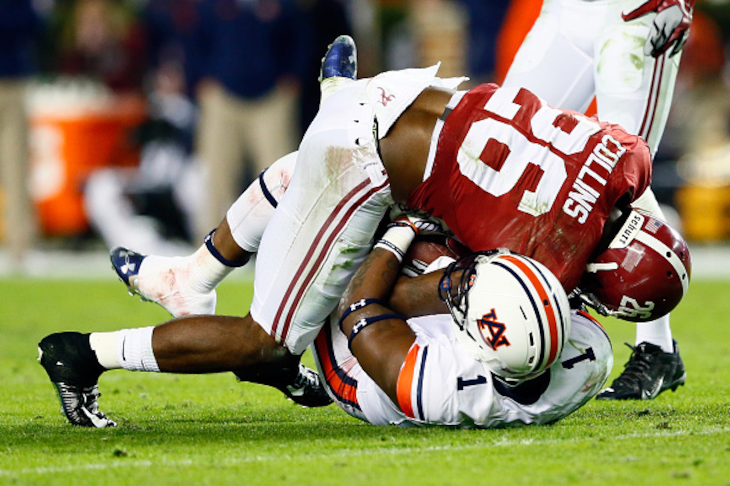 TUSCALOOSA, AL - NOVEMBER 29: Landon Collins #26 of the Alabama Crimson Tide battles for a pass caught by D'haquille Williams #1 of the Auburn Tigers in the fourth quarter during the Iron Bowl at Bryant-Denny Stadium on November 29, 2014 in Tuscaloosa, A TUSCALOOSA, AL - NOVEMBER 29: Landon Collins #26 of the Alabama Crimson Tide battles for a pass caught by D'haquille Williams #1 of the Auburn Tigers in the fourth quarter during the Iron Bowl at Bryant-Denny Stadium on November 29, 2014 in Tuscaloosa, A