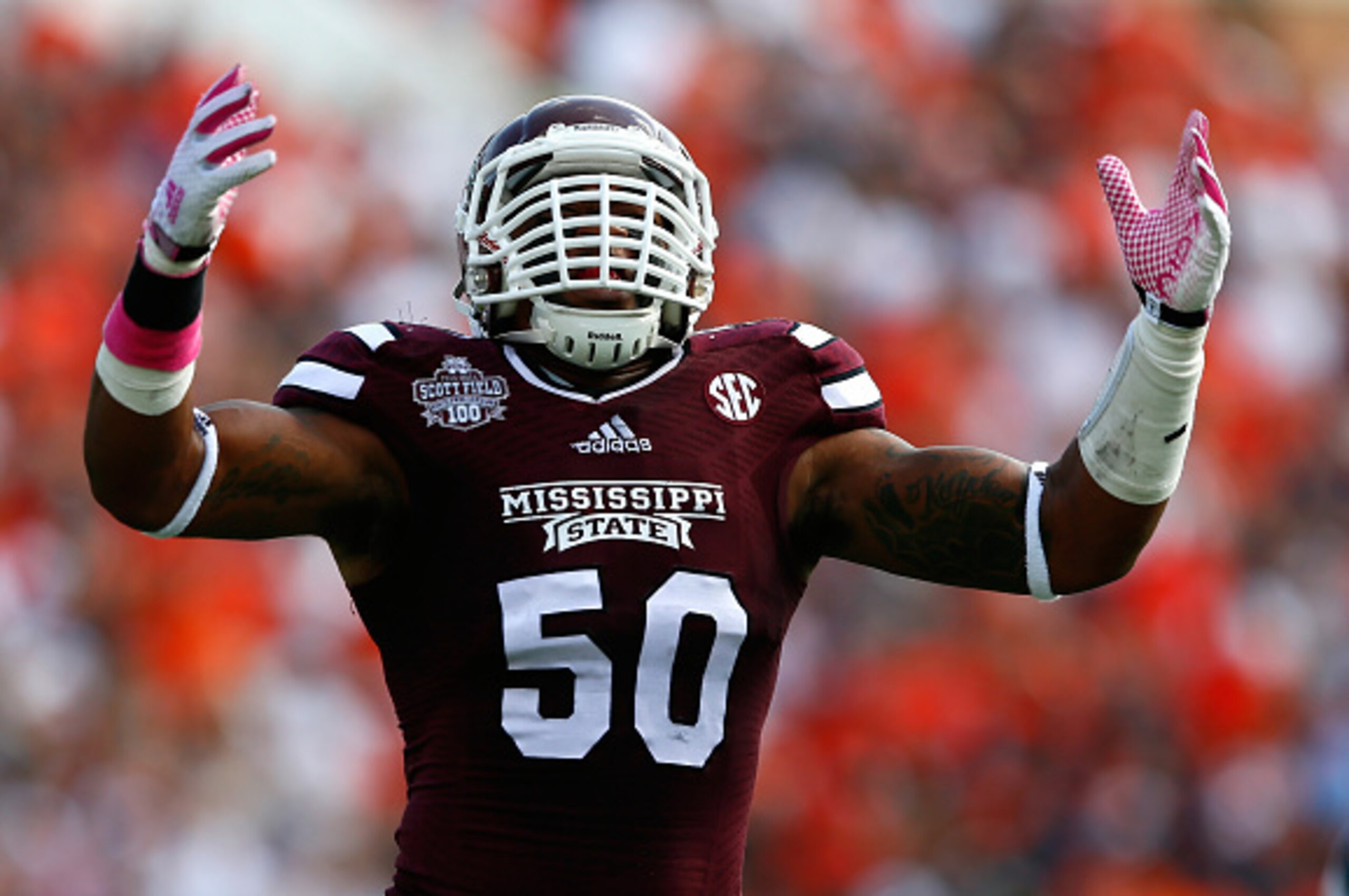 STARKVILLE, MS - OCTOBER 11:  Benardrick McKinney #50 of the Mississippi State Bulldogs against the Auburn Tigers at Davis Wade Stadium on October 11, 2014 in Starkville, Mississippi.  (Photo by Kevin C. Cox/Getty Images)