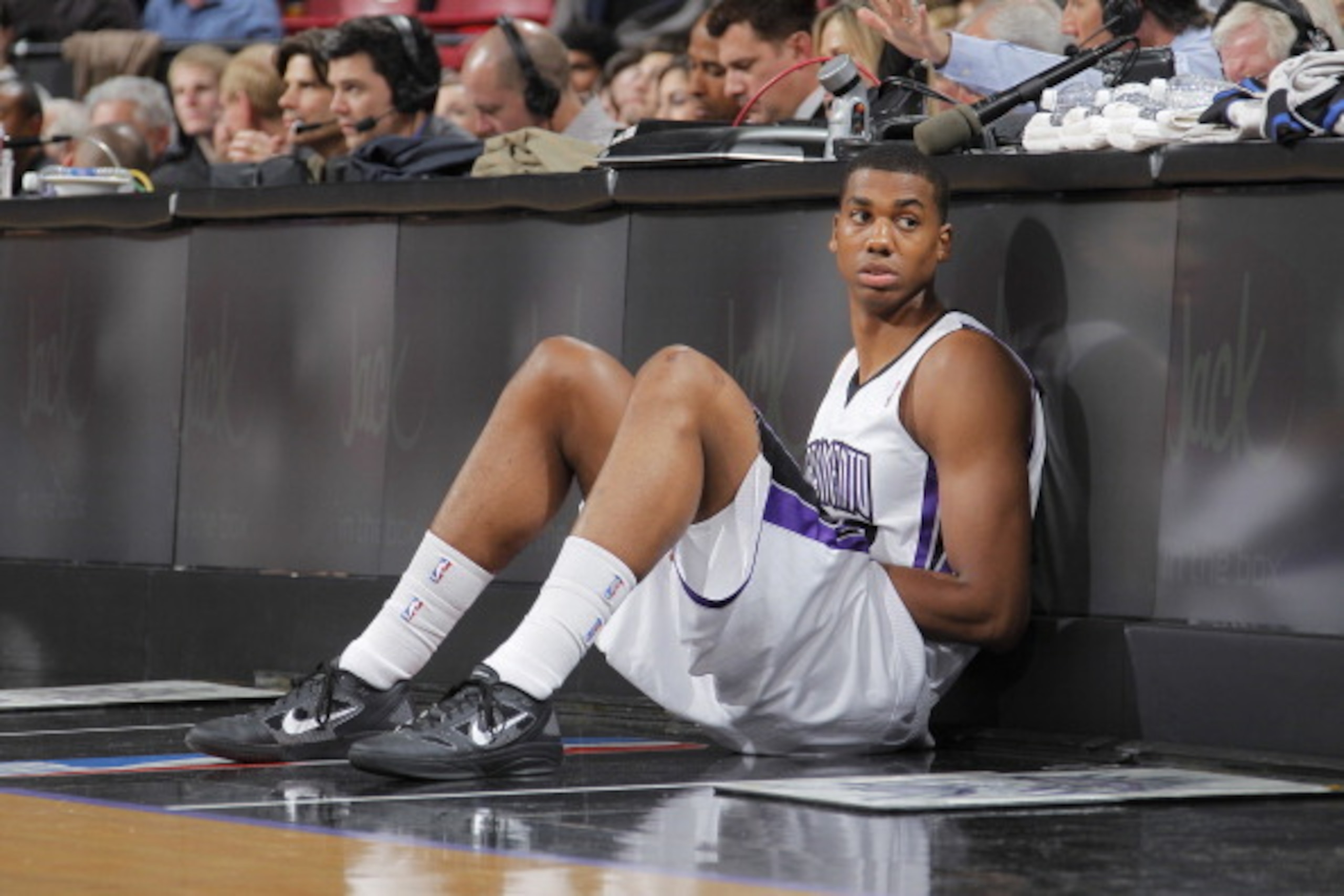 SACRAMENTO, CA - MARCH 1: Hassan Whiteside #33 of the Sacramento Kings waits to check into the game against the Los Angeles Clippers on March 1, 2012 at Power Balance Pavilion in Sacramento, California. NOTE TO USER: User expressly acknowledges and agrees