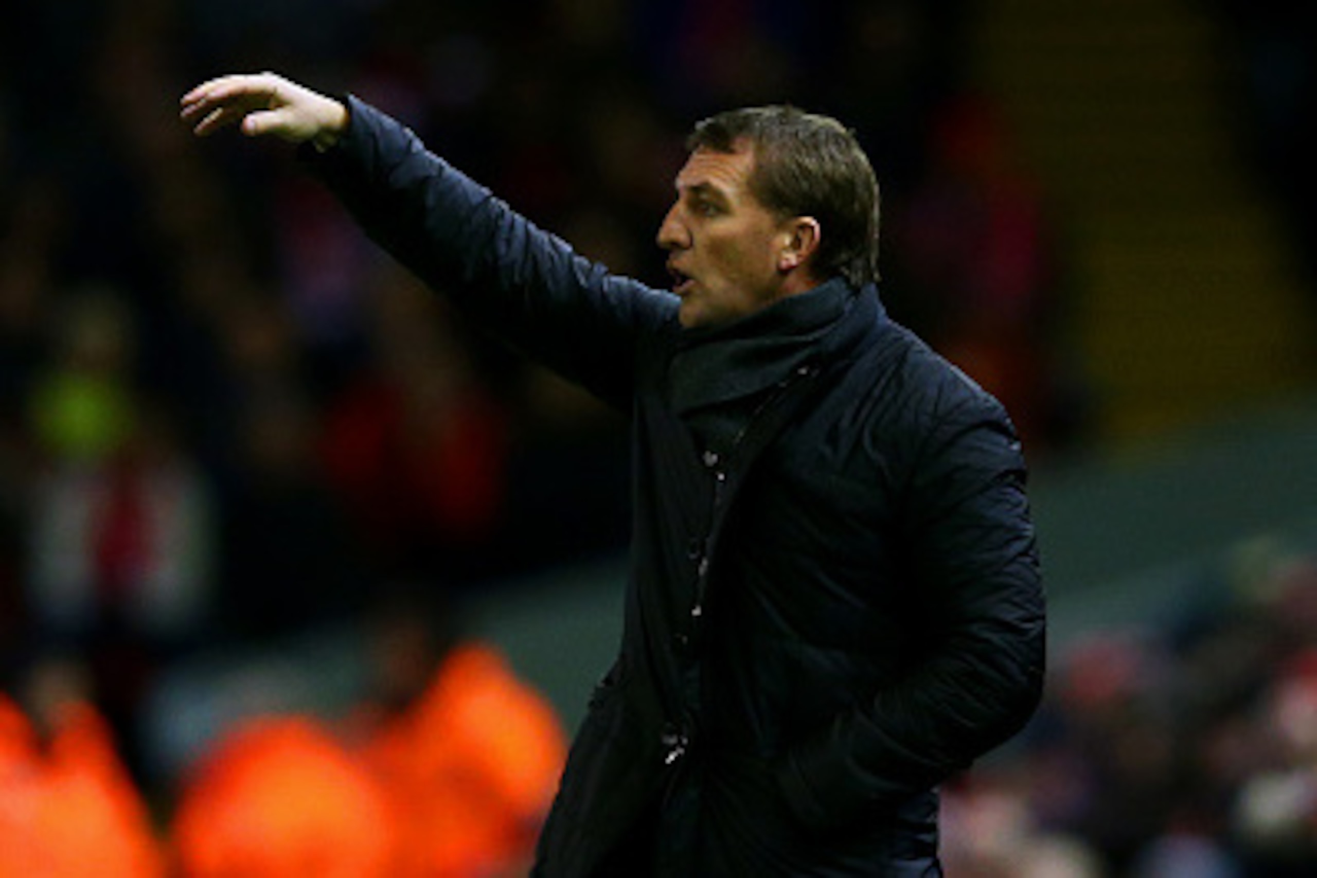 LIVERPOOL, ENGLAND - DECEMBER 29:  Brendan Rodgers, manager of Liverpool issues instructions to his players during the Barclays Premier League match between Liverpool and Swansea City at Anfield on December 29, 2014 in Liverpool, England.  (Photo by Clive
