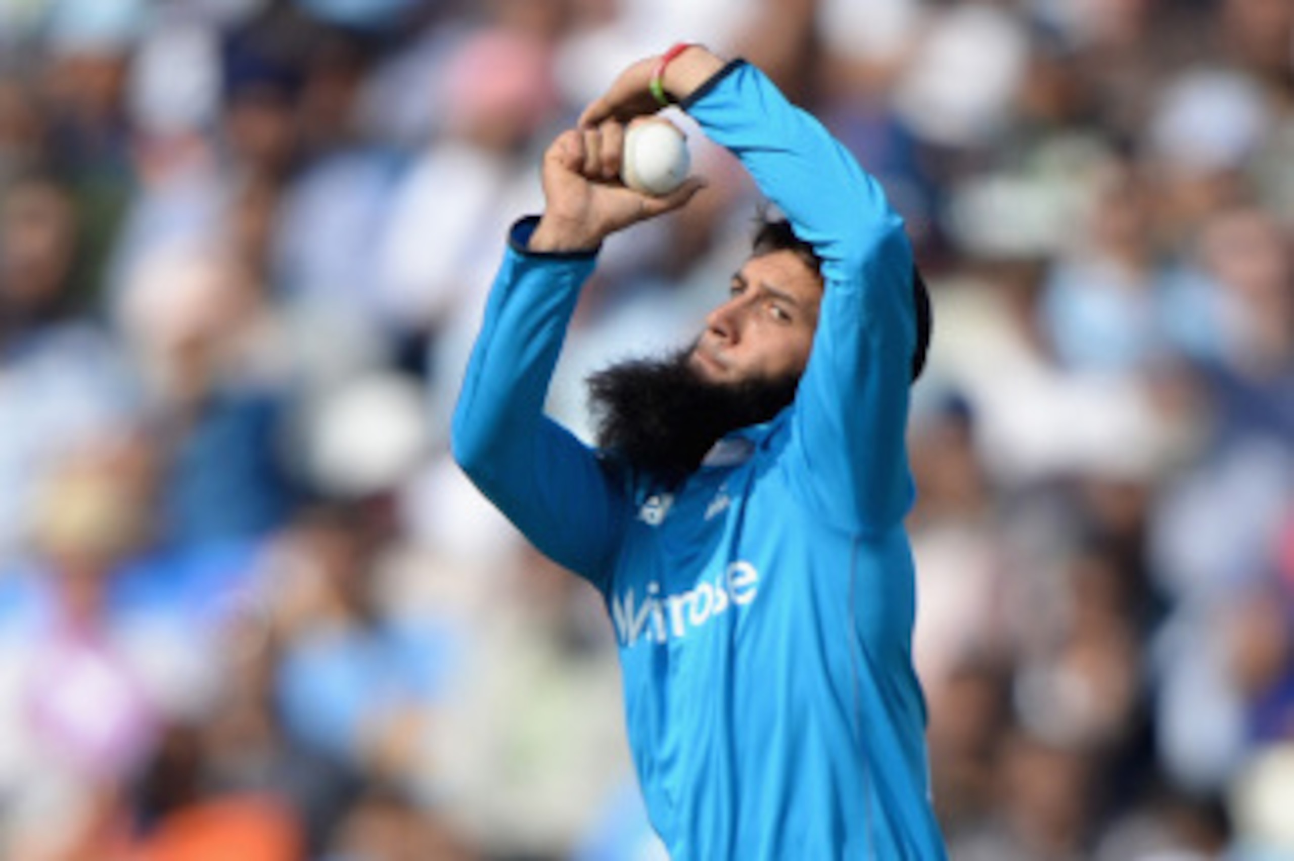 BIRMINGHAM, ENGLAND - SEPTEMBER 02:  Moeen Ali of England bowls during the 4th Royal London One Day International match between England and India at Edgbaston on September 2, 2014 in Birmingham, England.  (Photo by Gareth Copley/Getty Images)