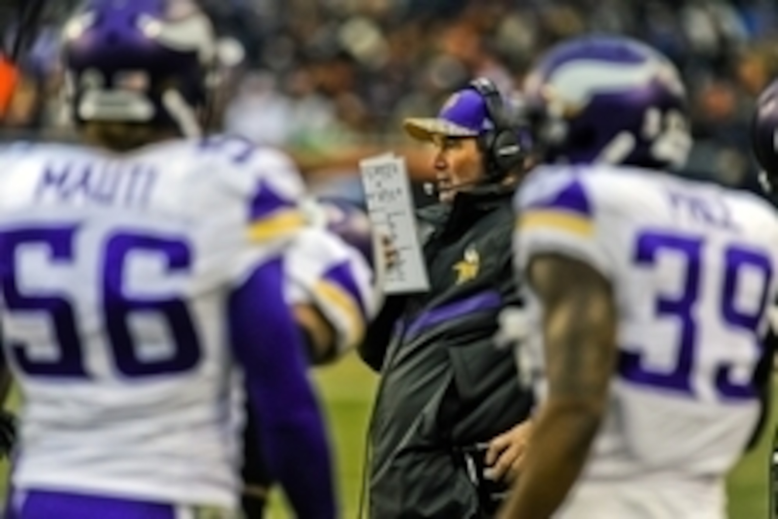 Nov 16, 2014;  Chicago, IL, USA;  Minnesota Vikings head coach Mike Zimmer in their game against the Chicago Bears at Soldier Field. The Bears won 21-13. Mandatory Credit: Matt Marton-USA TODAY Sports