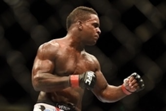 August 30, 2014; Sacramento, CA, USA; Lorenz Larkin (red gloves) fights against Derek Brunson (blue gloves) during the middleweight bout of UFC 177 at Sleep Train Arena. Mandatory Credit: Kyle Terada-USA TODAY Sports