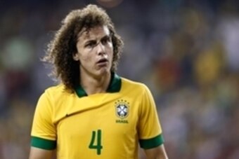 Sep 10, 2013; Foxborough, MA, USA; Brazil defender David Luiz looks at the referee  during the second half of their match against Portugal at Gillette Stadium. Mandatory Credit: Winslow Townson-USA TODAY Sports