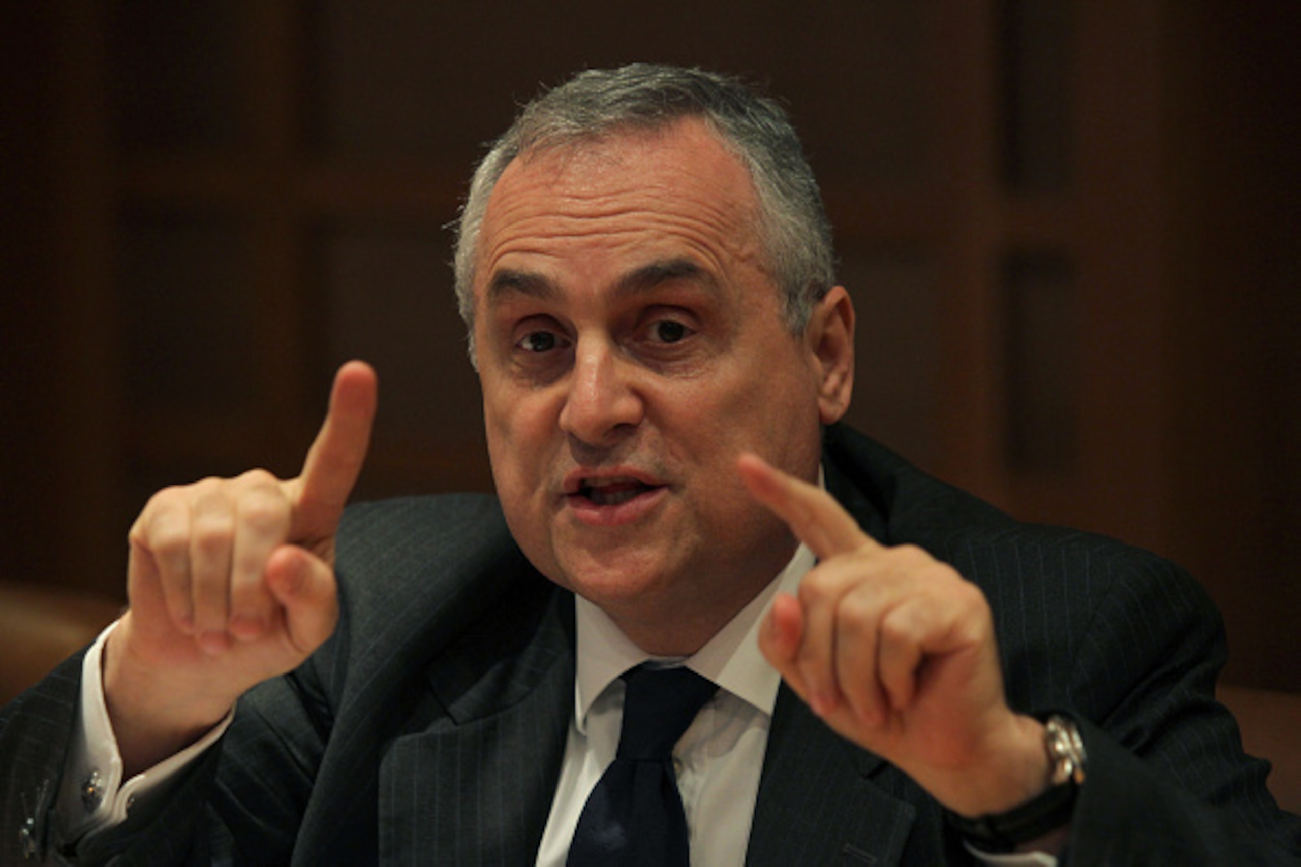 ROME, ITALY - NOVEMBER 20:  Counsellor FIGC Claudio Lotito attends a press conference after the Federal Council of the Italian Football Federation (FIGC) meeting on November 20, 2014 in Rome, Italy.  (Photo by Paolo Bruno/Getty Images)