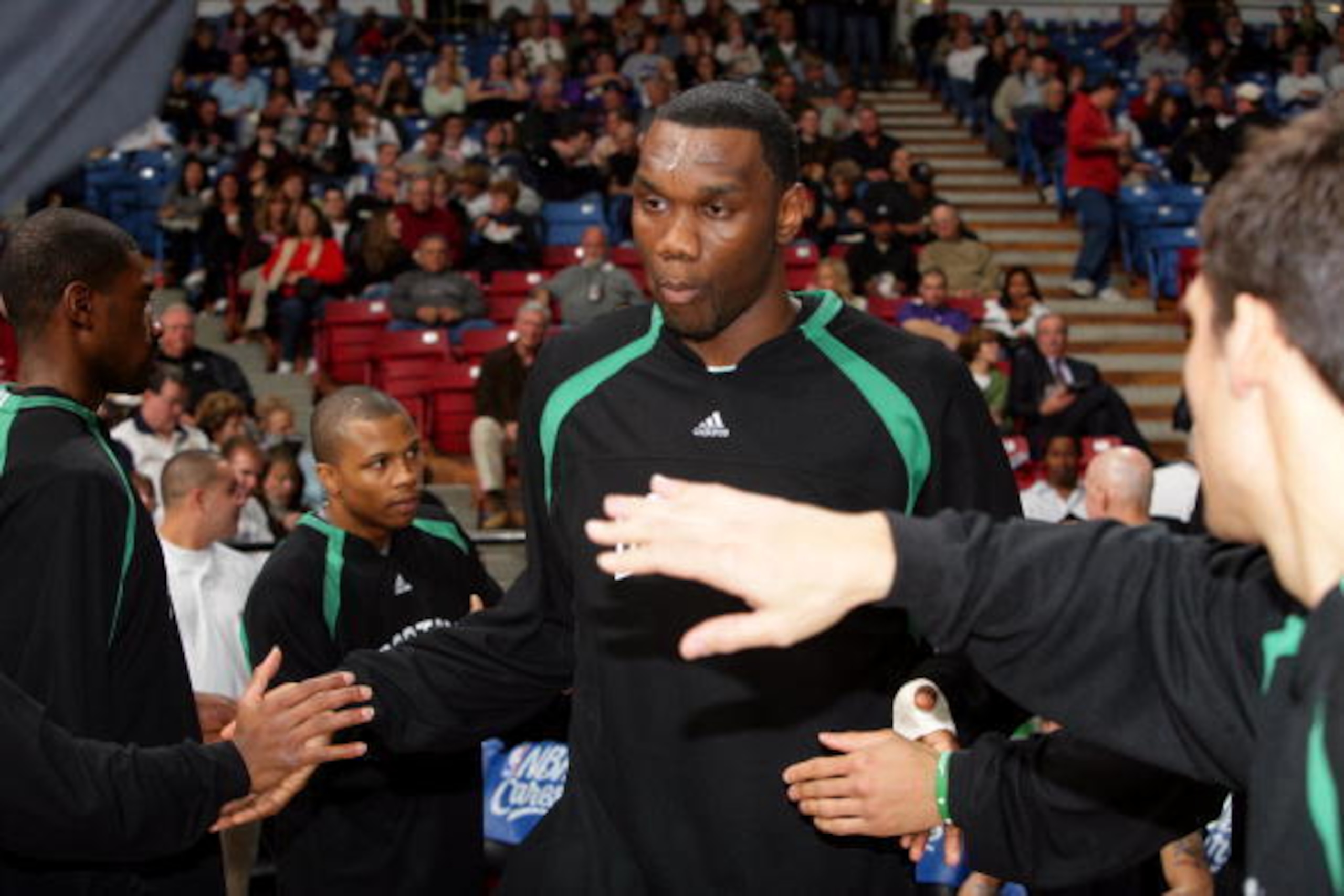 SACRAMENTO, CA - FEBRUARY 20:  Al Jefferson #7 of the Boston Celtics is introduced to the fans before the game against the Sacramento Kings on February 20, 2007 at ARCO Arena in Sacramento, California. The Kings won 104-101. NOTE TO USER: User expressly a