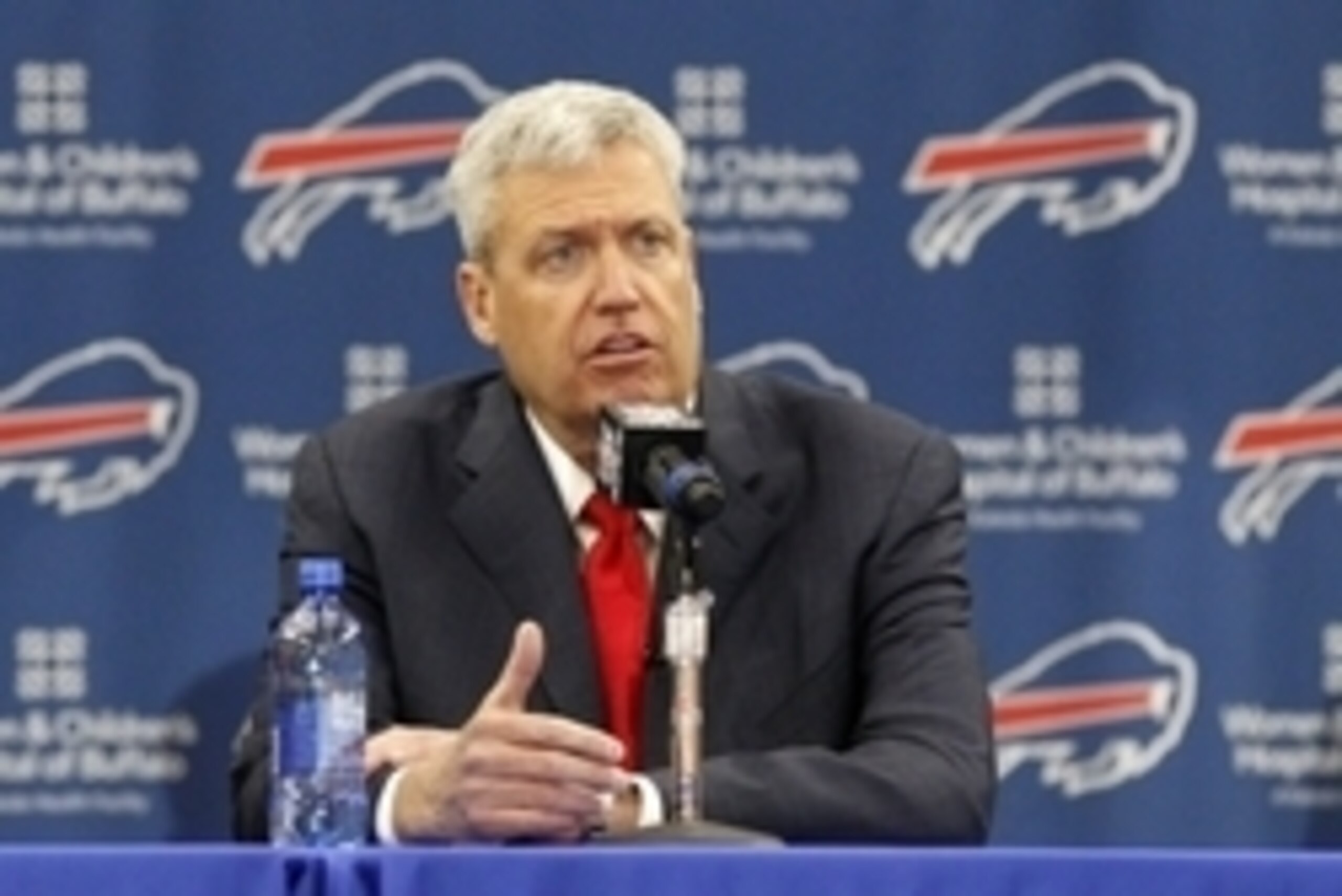 Jan 14, 2015; Orchard Park, NY, USA; Buffalo Bills head coach Rex Ryan speaks during a press conference at ADPRO Sports Training Center. Mandatory Credit: Kevin Hoffman-USA TODAY Sports