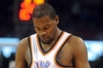 Jan 9, 2015; Oklahoma City, OK, USA;  Oklahoma City Thunder forward Kevin Durant (35) reacts after a play against the Utah Jazz during the fourth quarter at Chesapeake Energy Arena. Mandatory Credit: Mark D. Smith-USA TODAY Sports