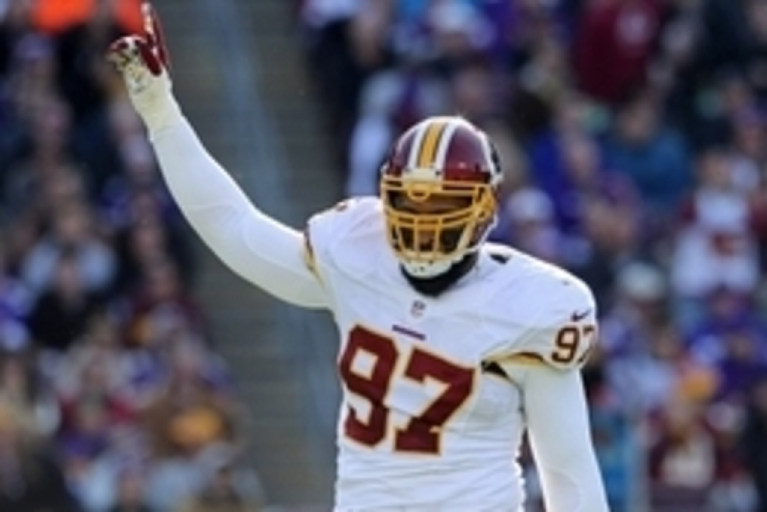 Nov 2, 2014; Minneapolis, MN, USA; Washington Redskins defensive end Jason Hatcher (97) celebrates his sack during the second quarter against the Minnesota Vikings at TCF Bank Stadium. Mandatory Credit: Brace Hemmelgarn-USA TODAY Sports Nov 2, 2014; Minneapolis, MN, USA; Washington Redskins defensive end Jason Hatcher (97) celebrates his sack during the second quarter against the Minnesota Vikings at TCF Bank Stadium. Mandatory Credit: Brace Hemmelgarn-USA TODAY Sports