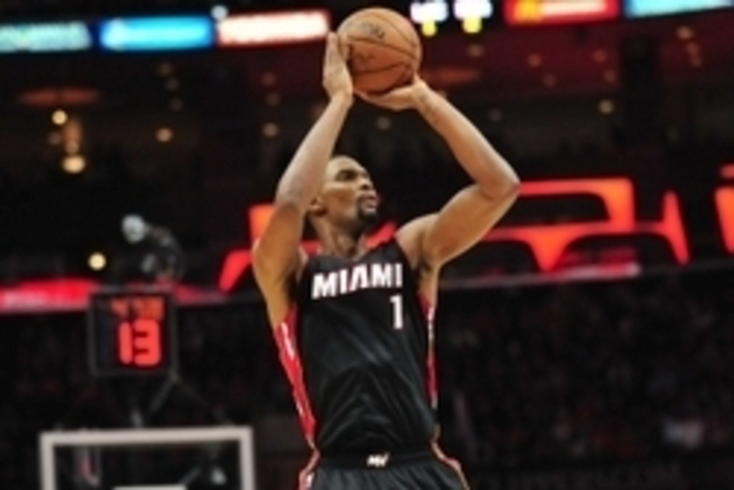January 11, 2015; Los Angeles, CA, USA; Miami Heat center Chris Bosh (1) shoots a basket against the Los Angeles Clippers during the first half at Staples Center. Mandatory Credit: Gary A. Vasquez-USA TODAY Sports