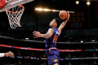 LOS ANGELES, CA - NOVEMBER 04: Gerald Green #14 of the Phoenix Suns dunks against the Los Angeles Lakers at STAPLES Center on November 04, 2014 in Los Angeles, California. NOTE TO USER: User expressly acknowledges and agrees that, by downloading and/or us