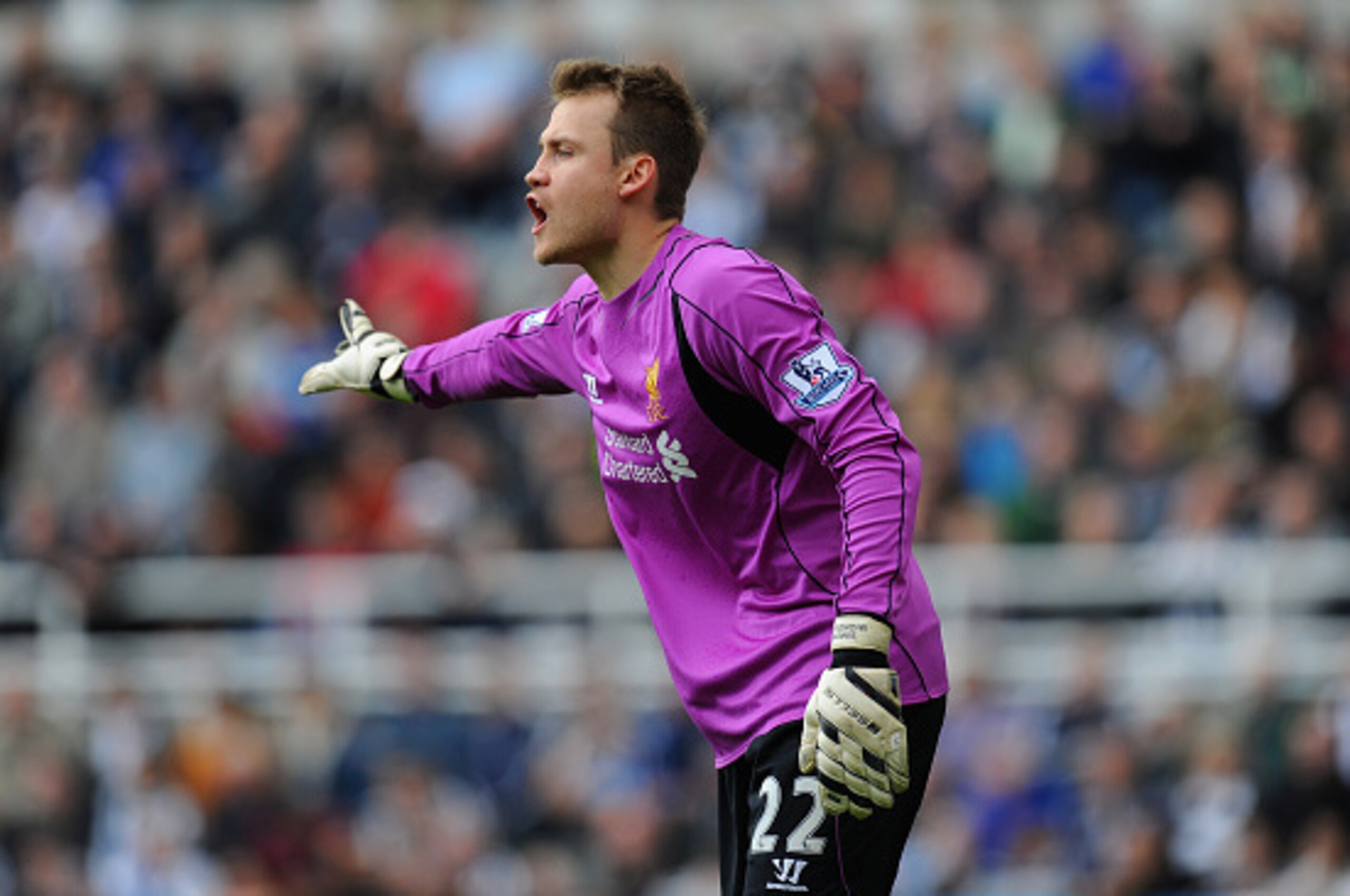 NEWCASTLE UPON TYNE, ENGLAND - NOVEMBER 01: Liverpool goalkeeper Simon Mignolet in action during the Barclays Premier League match between Newcastle United and Liverpool at St James' Park on November 1, 2014 in Newcastle upon Tyne, England.  (Photo by Stu