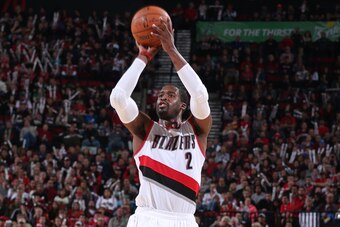 PORTLAND, OR - DECEMBER 28: Wesley Matthews #2 of the Portland Trail Blazers shoots against the New York Knicks on December 28, 2014 at the Moda Center Arena in Portland, Oregon. NOTE TO USER: User expressly acknowledges and agrees that, by downloading an