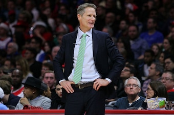 LOS ANGELES, CA - DECEMBER 25:  Head Coach Steve Kerr of the Golden State Warriors reacts from the sideline during the second half of their NBA game against the Los Angeles Clippers at Staples Center on December 25, 2014 in Los Angeles, California. The Cl