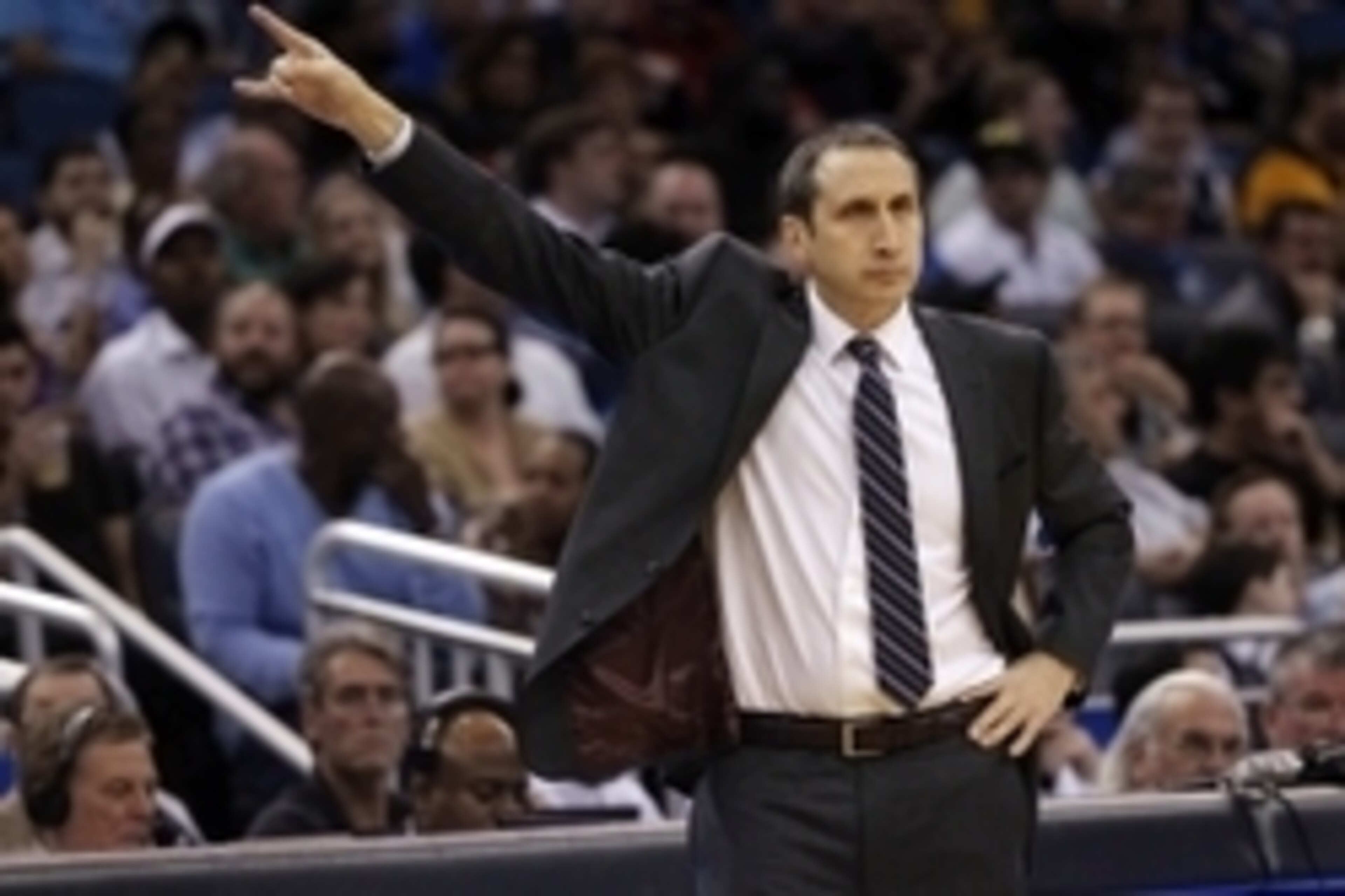 Dec 26, 2014; Orlando, FL, USA; Cleveland Cavaliers head coach David Blatt calls a play against the Orlando Magic during the second quarter at Amway Center. Mandatory Credit: Kim Klement-USA TODAY Sports