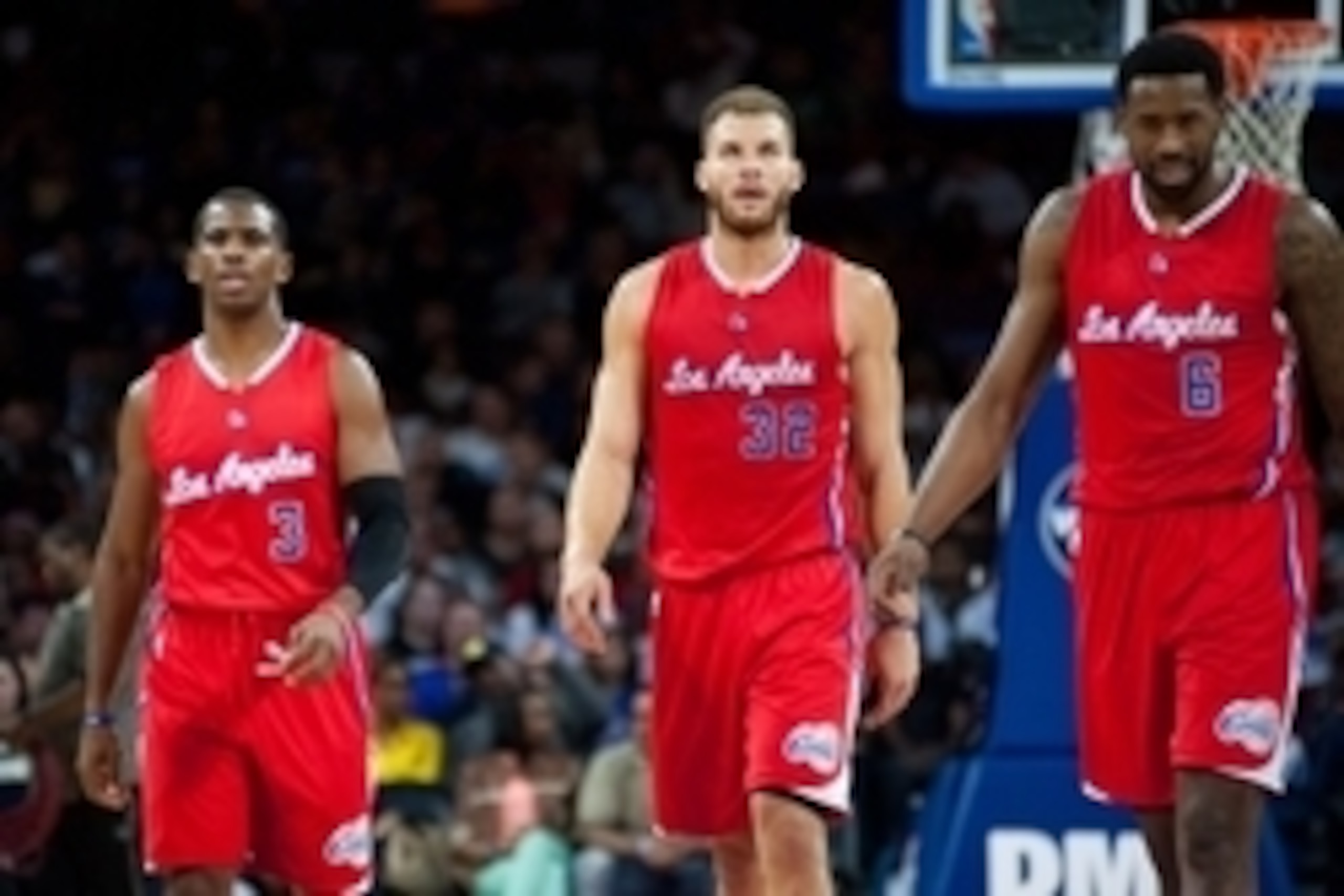 Nov 26, 2014; Auburn Hills, MI, USA; Los Angeles Clippers guard Chris Paul (3) forward Blake Griffin (32) and center DeAndre Jordan (6) during the second quarter against the Detroit Pistons at The Palace of Auburn Hills. Mandatory Credit: Tim Fuller-USA T