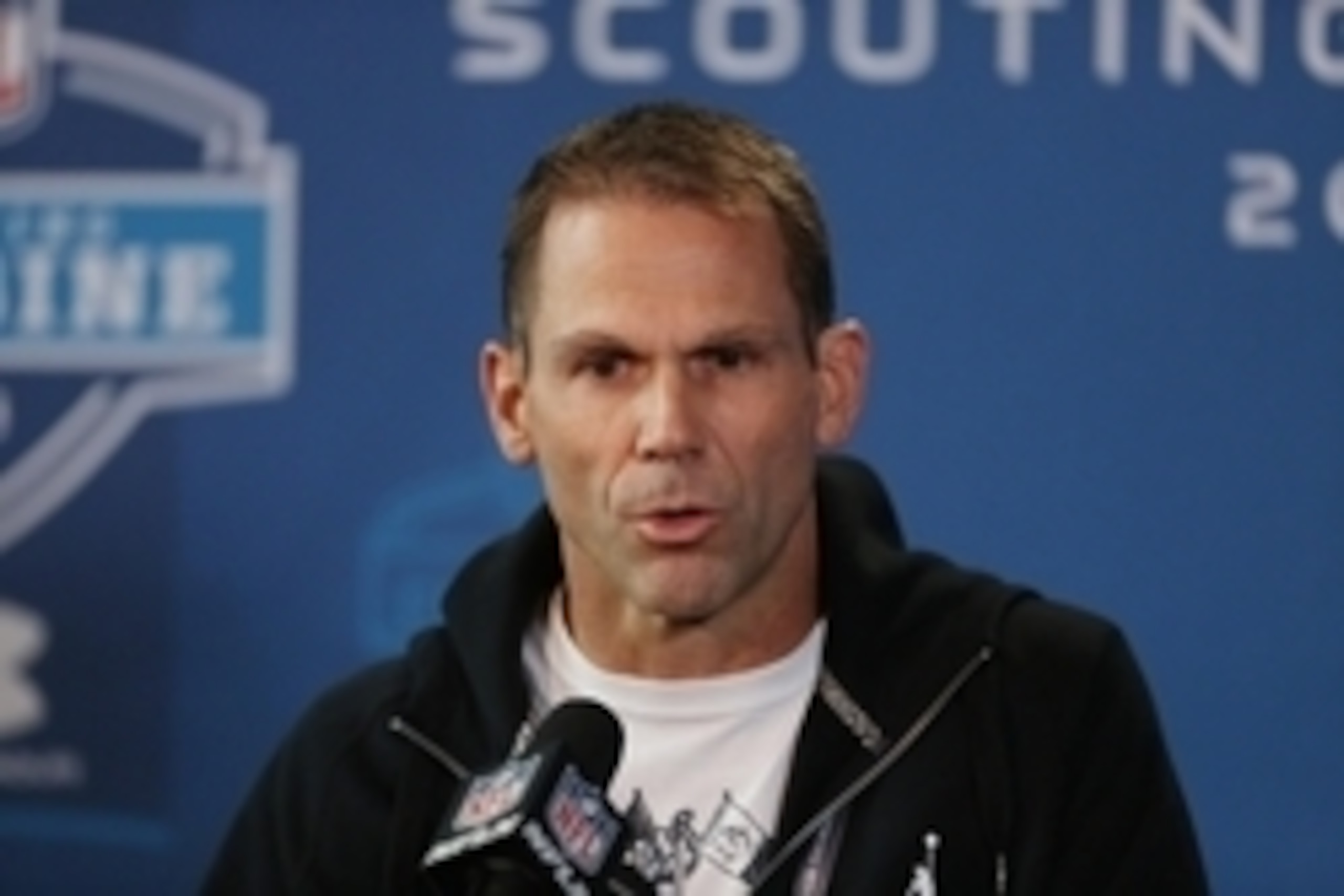 Feb 21, 2013; Indianapolis, IN, USA; San Francisco 49ers general manager Trent Baalke speaks at a press conference during the 2013 NFL Combine at Lucas Oil Stadium.  Mandatory Credit: Brian Spurlock-USA TODAY Sports