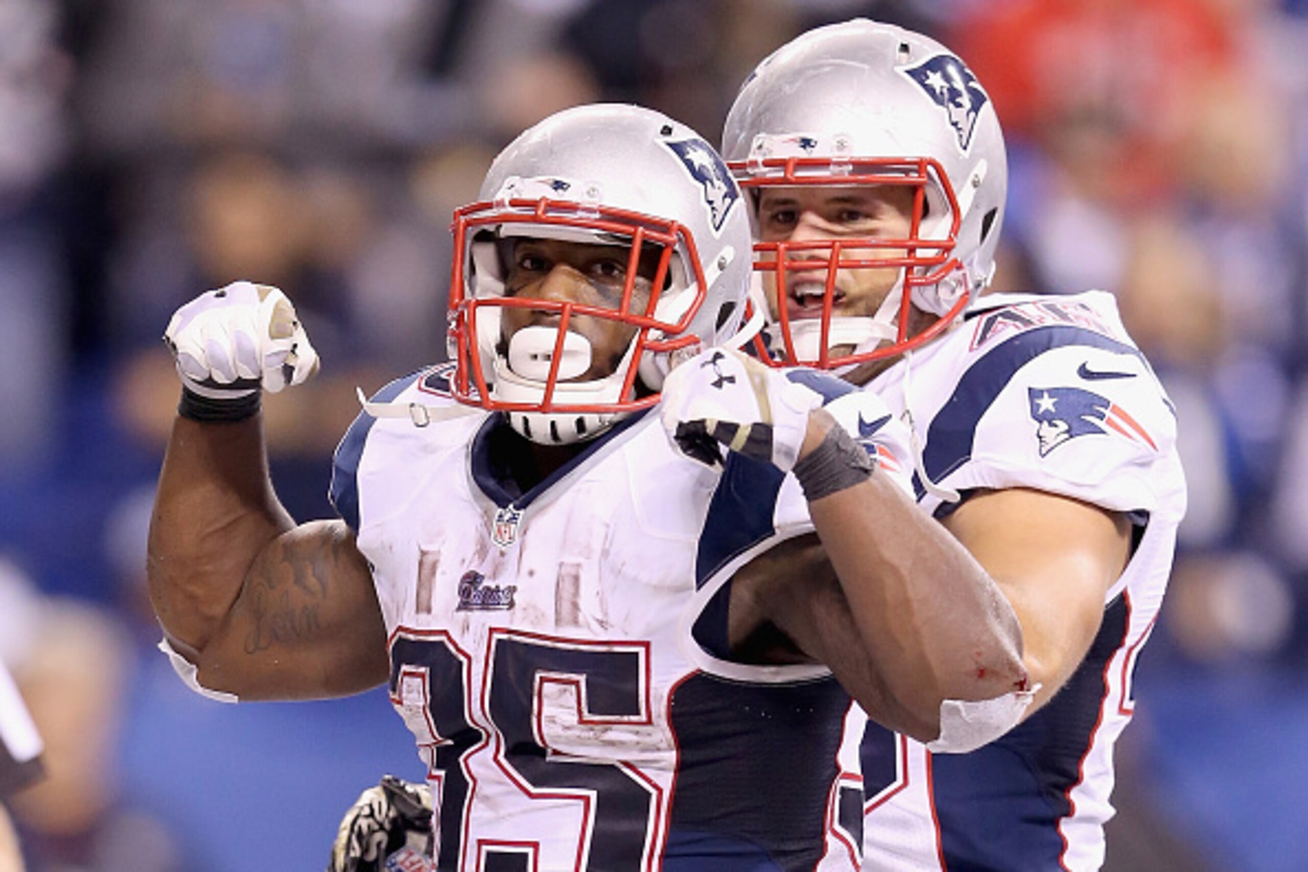 INDIANAPOLIS, IN - NOVEMBER 16: Jonas Gray #35 of the New England Patriots celebrates after scoring a touchdown during the game against the Indianapolis Colts at Lucas Oil Stadium on November 16, 2014 in Indianapolis, Indiana.  (Photo by Andy Lyons/Getty 