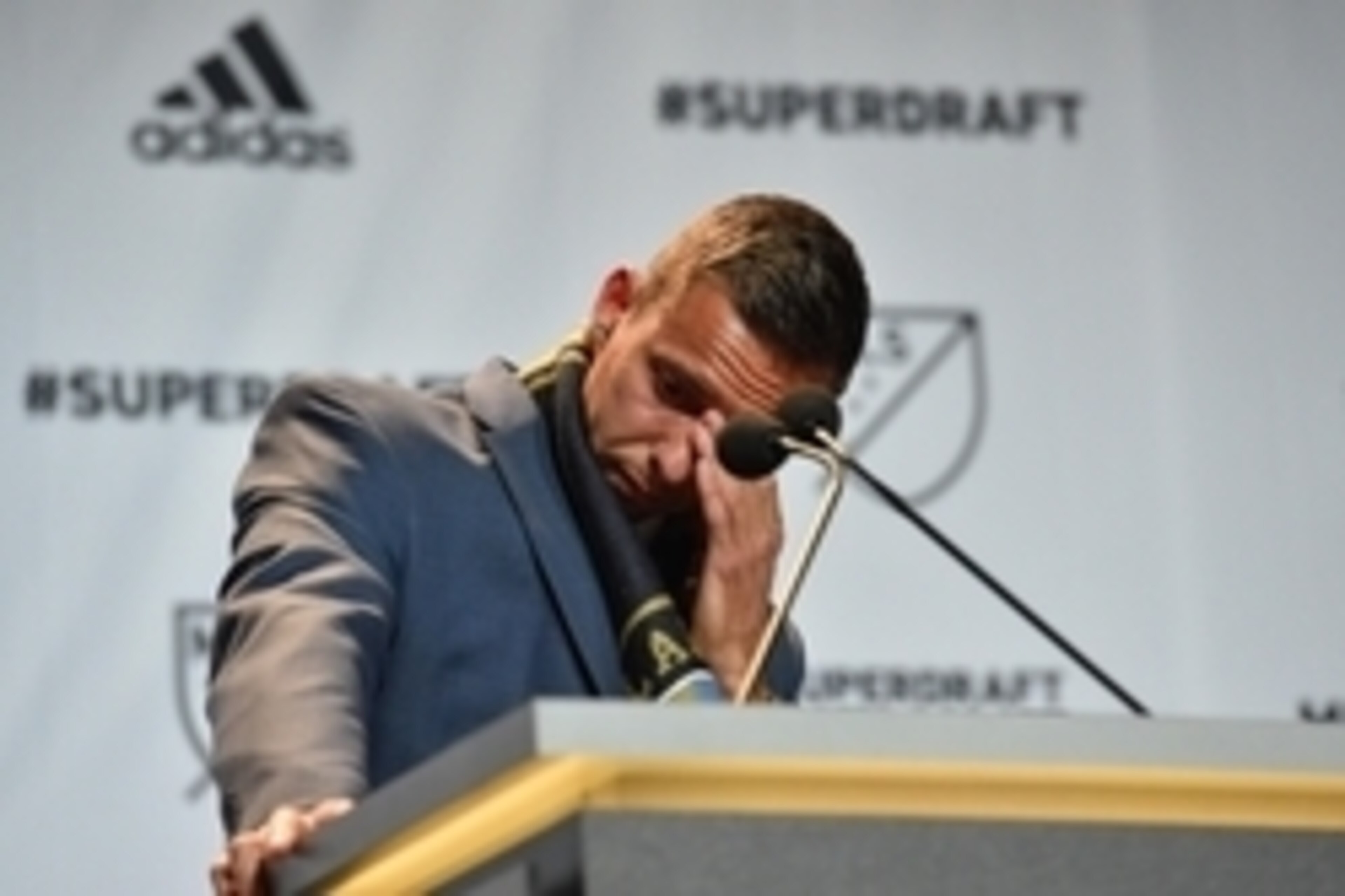 Jan 15, 2015; Philadelphia, PA, USA; Dzenan Catic reacts after getting drafted as the number thirty-one overall pick by the Philadelphia Union in the 2015 MLS SuperDraft at Philadelphia Convention Center. Mandatory Credit: Derik Hamilton-USA TODAY Sports