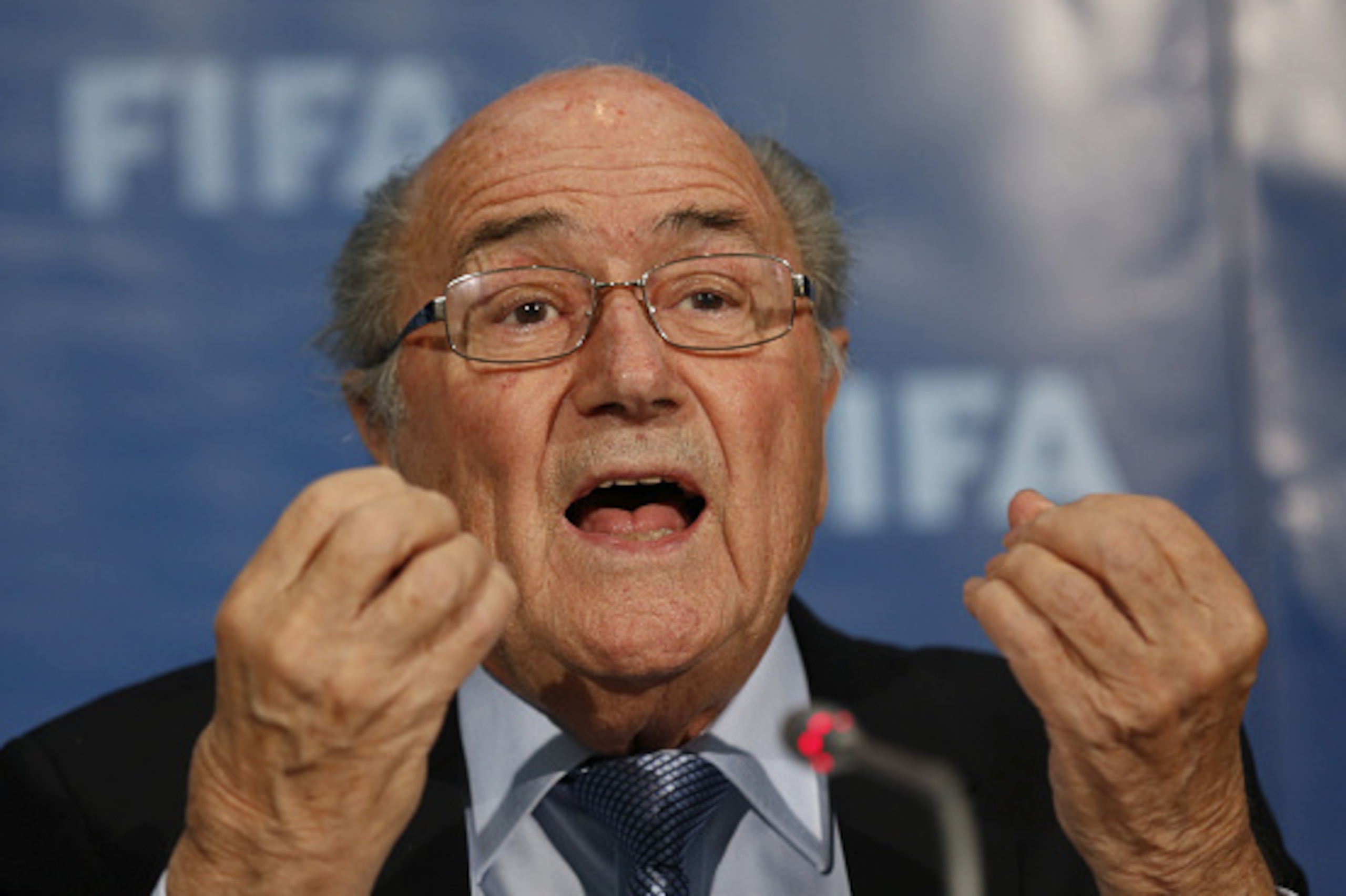 MARRAKECH, MOROCCO - DECEMBER 19: The FIFA President Joseph S Blatter talks to the media during a FIFA press conference at the Sofitel Marrekch on December 19, 2014 in Marrakech, Morocco.  (Photo by Steve Bardens/Getty Images)