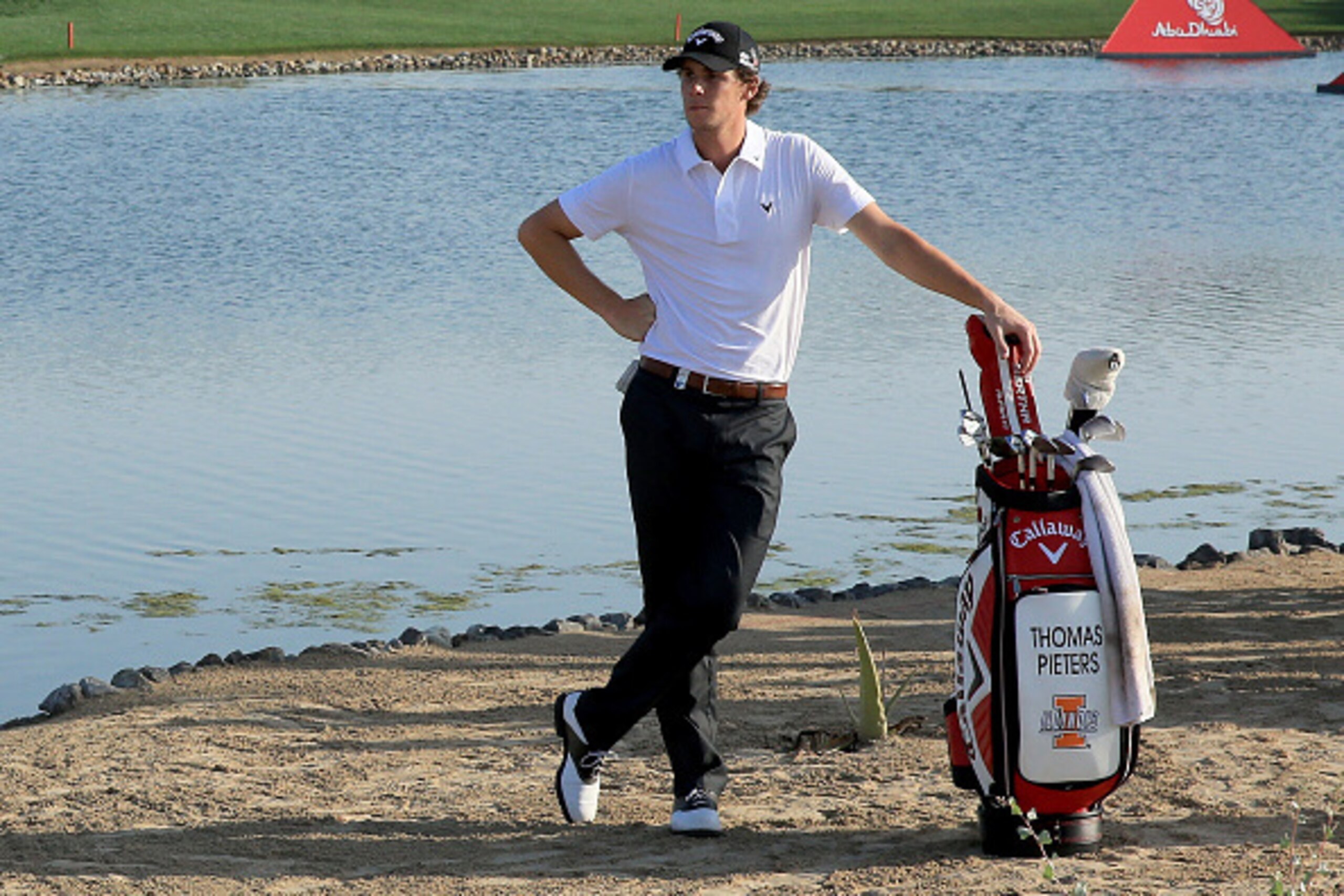 ABU DHABI, UNITED ARAB EMIRATES - JANUARY 16:  Thomas Pieters of Belgium plays his third shot at the par 4, 9th hole during the second round of the Abu Dhabi HSBC Golf Championship at Abu Dhabi Golf Club on January 16, 2015 in Abu Dhabi, United Arab Emira