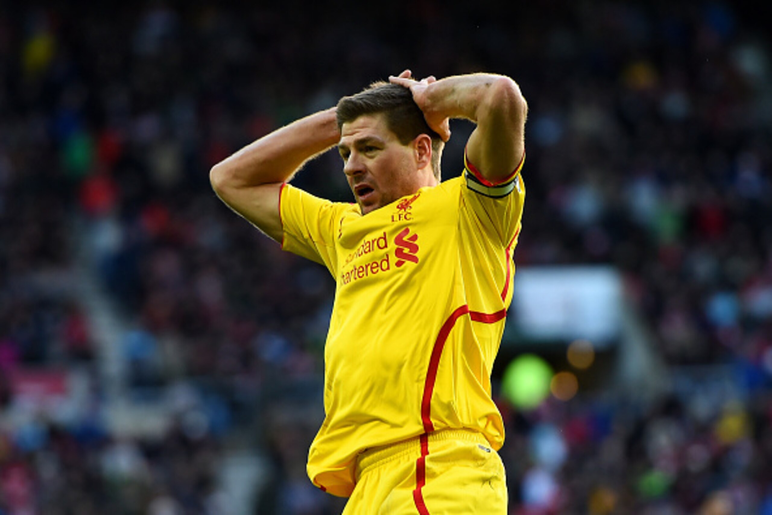 SUNDERLAND, ENGLAND - JANUARY 10: Steven Gerrard of Liverpool reacts during the Barclays Premier League match between Sunderland and Liverpool at Stadium of Light on January 10, 2015 in Sunderland, England.  (Photo by Michael Regan/Getty Images)
