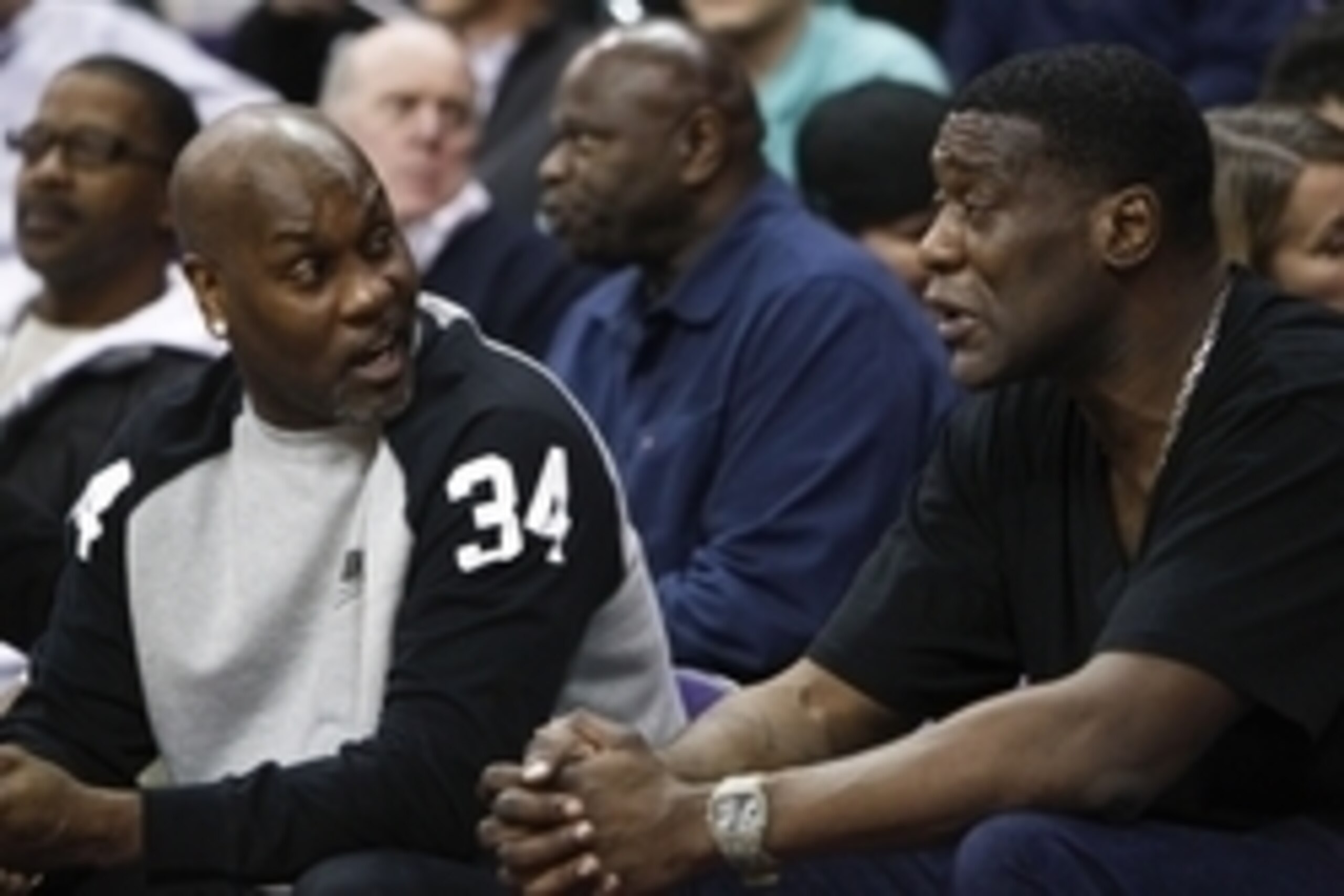 Jan 15, 2015; Seattle, WA, USA; Former Seattle Supersonics guard Gary Payton and forward Shawn Kemp talk during the game against the Oregon State Beavers and the Washington Huskies at Alaska Airlines Arena. Mandatory Credit: Joe Nicholson-USA TODAY Sports Jan 15, 2015; Seattle, WA, USA; Former Seattle Supersonics guard Gary Payton and forward Shawn Kemp talk during the game against the Oregon State Beavers and the Washington Huskies at Alaska Airlines Arena. Mandatory Credit: Joe Nicholson-USA TODAY Sports