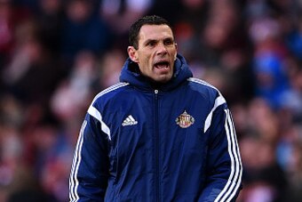 SUNDERLAND, ENGLAND - JANUARY 10:  Manager Gustavo Poyet of Sunderland reacts during the Barclays Premier League match between Sunderland and Liverpool at Stadium of Light on January 10, 2015 in Sunderland, England.  (Photo by Michael Regan/Getty Images)