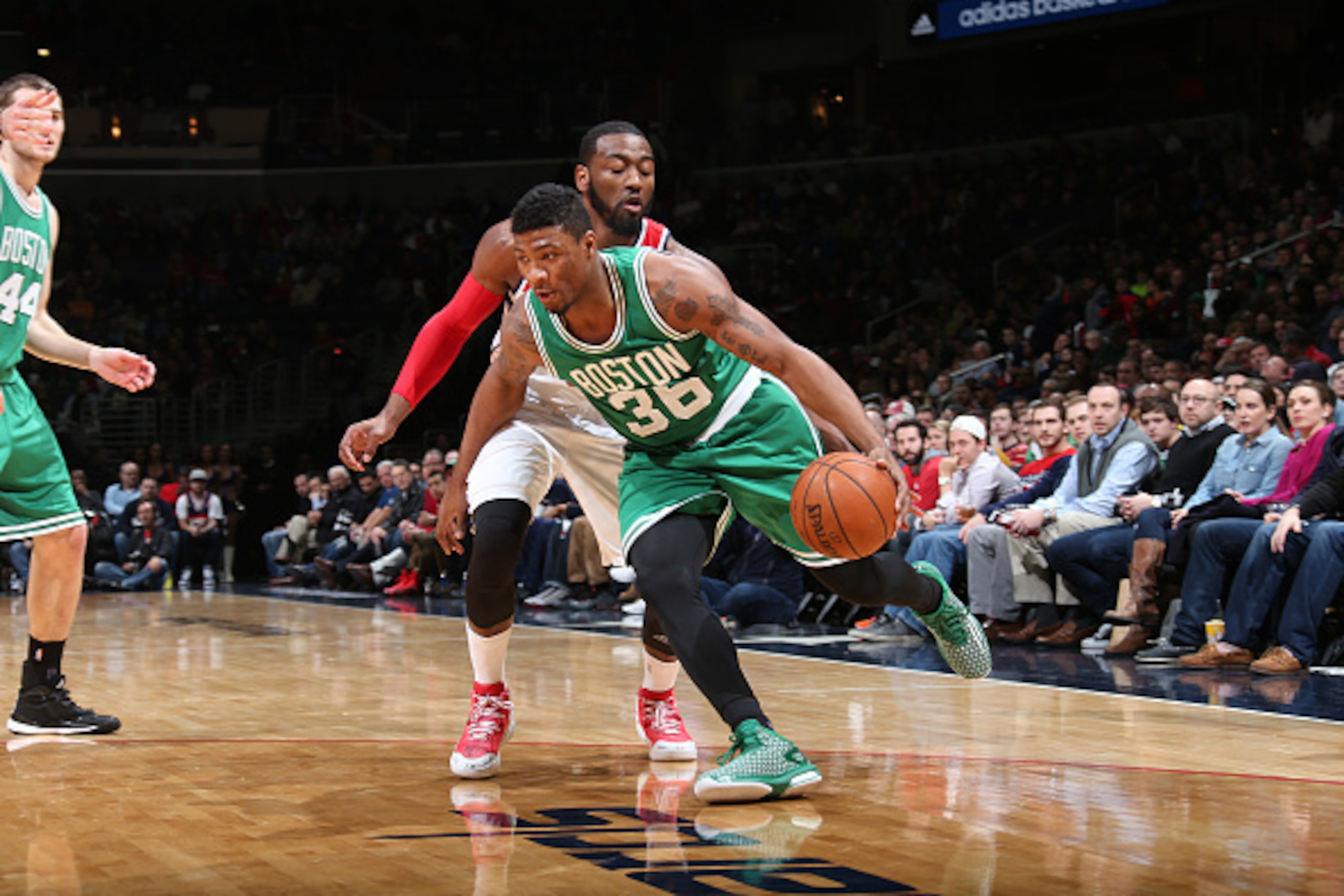 WASHINGTON, DC - DECEMBER 27: Marcus Smart #36 of the Boston Celtics drives against the Washington Wizards on December 27, 2014 at Verizon Center in Washington, District of Columbia. NOTE TO USER: User expressly acknowledges and agrees that, by downloadin WASHINGTON, DC - DECEMBER 27: Marcus Smart #36 of the Boston Celtics drives against the Washington Wizards on December 27, 2014 at Verizon Center in Washington, District of Columbia. NOTE TO USER: User expressly acknowledges and agrees that, by downloadin