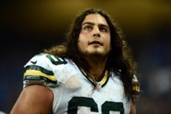 Sep 21, 2014; Detroit, MI, USA; Green Bay Packers offensive tackle David Bakhtiari (69) against the Detroit Lions at Ford Field. Mandatory Credit: Andrew Weber-USA TODAY Sports