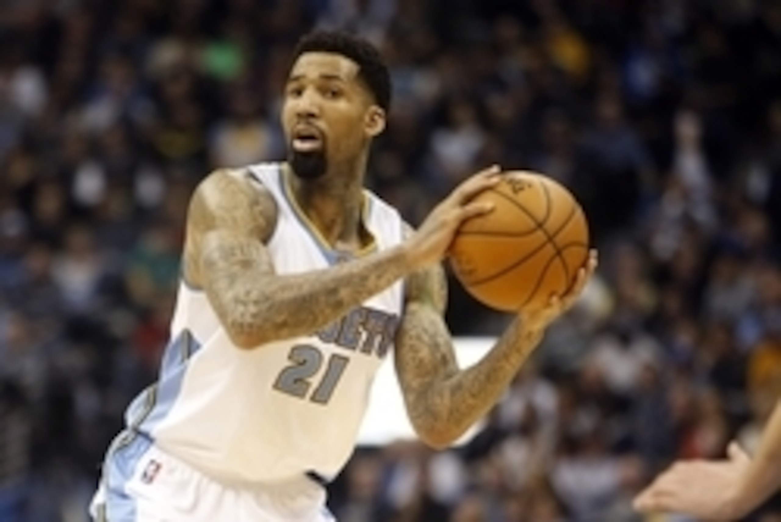 Jan 14, 2015; Denver, CO, USA; Denver Nuggets forward Wilson Chandler (21) during the first half against the Dallas Mavericks at Pepsi Center. Mandatory Credit: Chris Humphreys-USA TODAY Sports Jan 14, 2015; Denver, CO, USA; Denver Nuggets forward Wilson Chandler (21) during the first half against the Dallas Mavericks at Pepsi Center. Mandatory Credit: Chris Humphreys-USA TODAY Sports