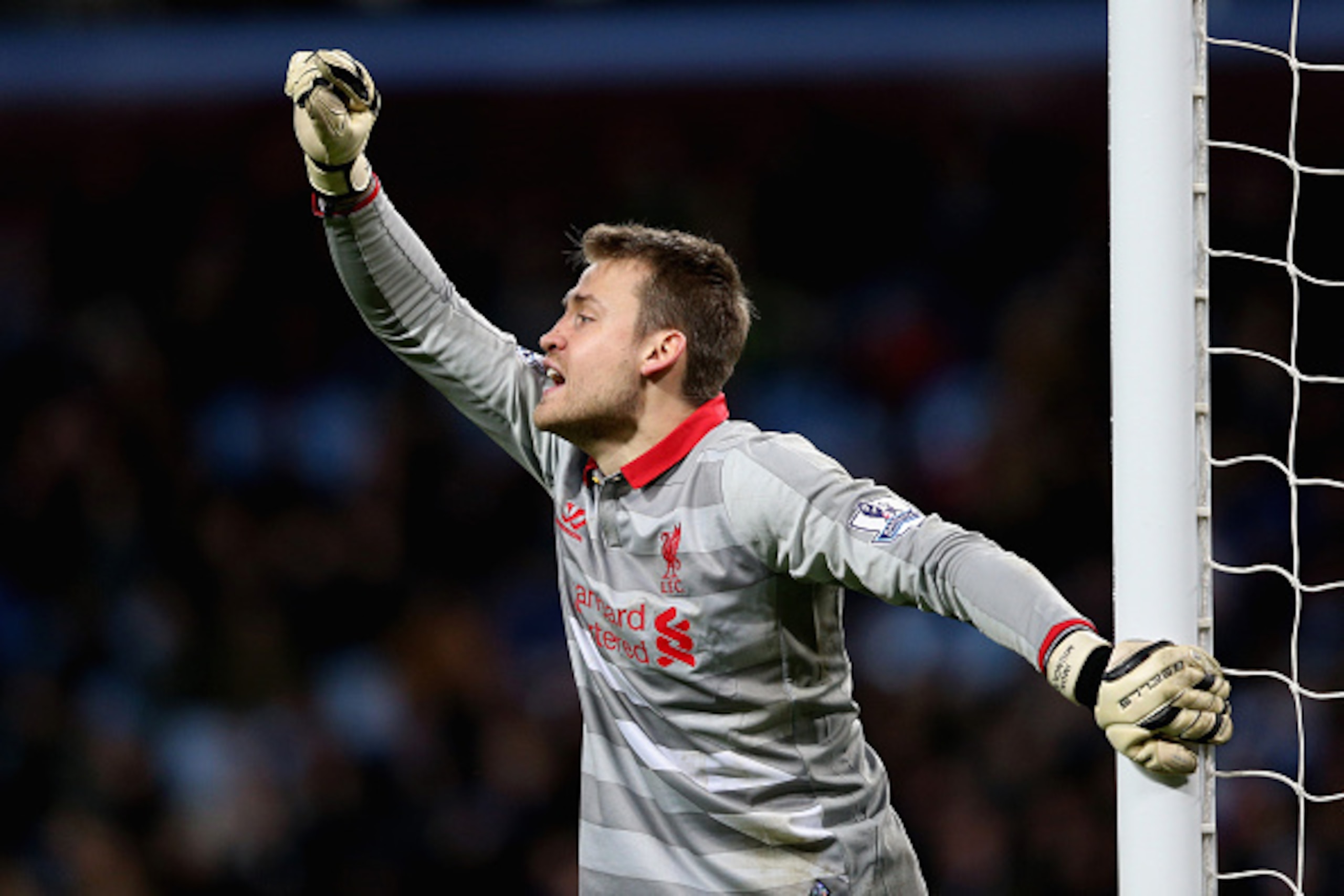 BIRMINGHAM, ENGLAND - JANUARY 17:  Simon Mignolet of Liverpool in action during the Barclays Premier League match between Aston Villa and Liverpool at Villa Park on January 17, 2015 in Birmingham, England.  (Photo by Clive Mason/Getty Images)