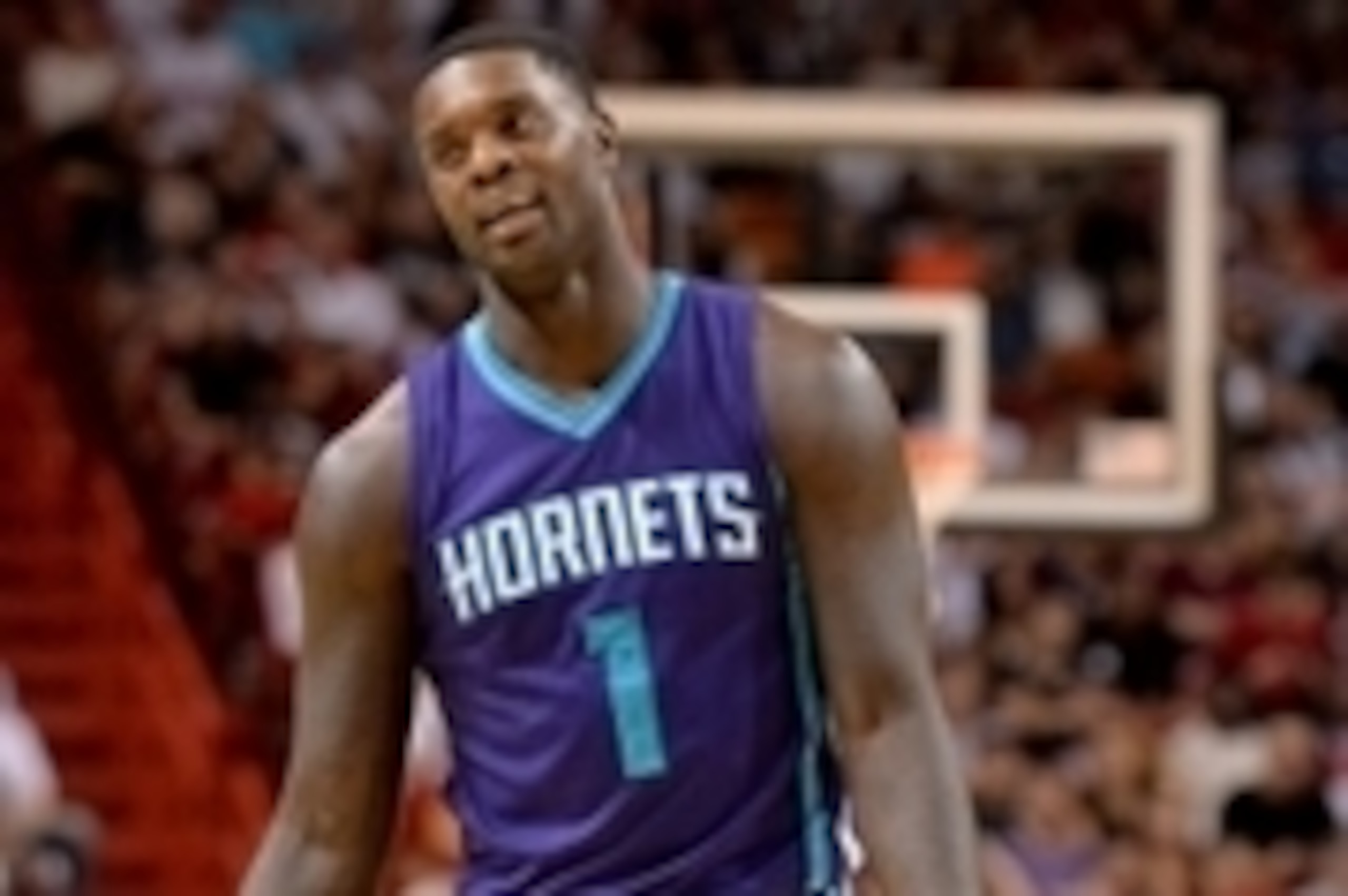 Nov 23, 2014; Miami, FL, USA; Charlotte Hornets guard Lance Stephenson (1) reacts after being called for a foul during the second half against the Miami Heat at American Airlines Arena. 94-93.  Mandatory Credit: Steve Mitchell-USA TODAY Sports