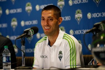 SEATTLE, WA - AUGUST 05:  Former U.S. National Team Captain Clint Dempsey speaks to the media during a press conference announcing his signing with the Seattle Sounders FC at CenturyLink Field on August 5, 2013 in Seattle, Washington.  (Photo by Otto Greu