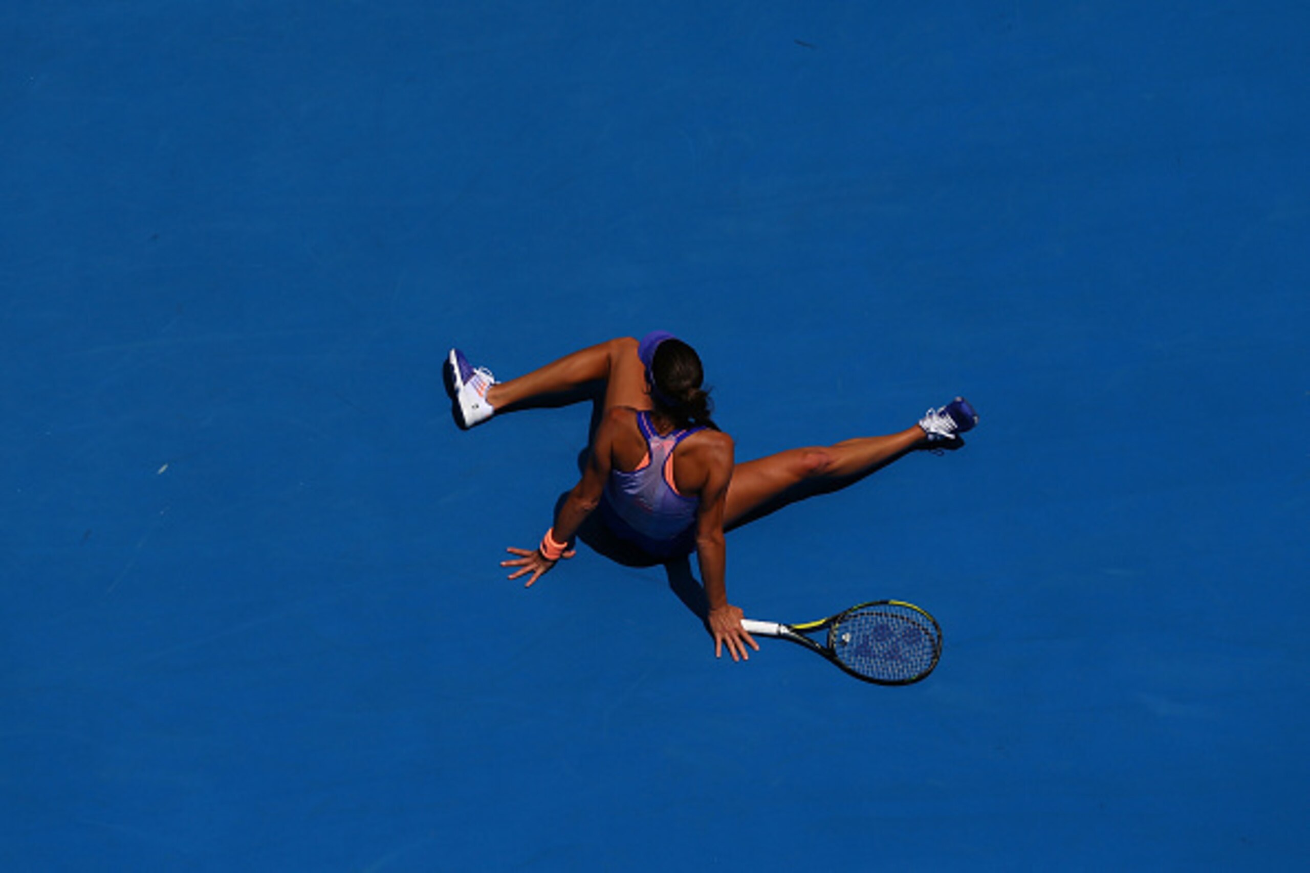 MELBOURNE, AUSTRALIA - JANUARY 19:  Ana Ivanovic of Serbia reacts in her first round match against Lucie Hradecka of the Czech Republic during day one of the 2015 Australian Open at Melbourne Park on January 19, 2015 in Melbourne, Australia.  (Photo by Ry