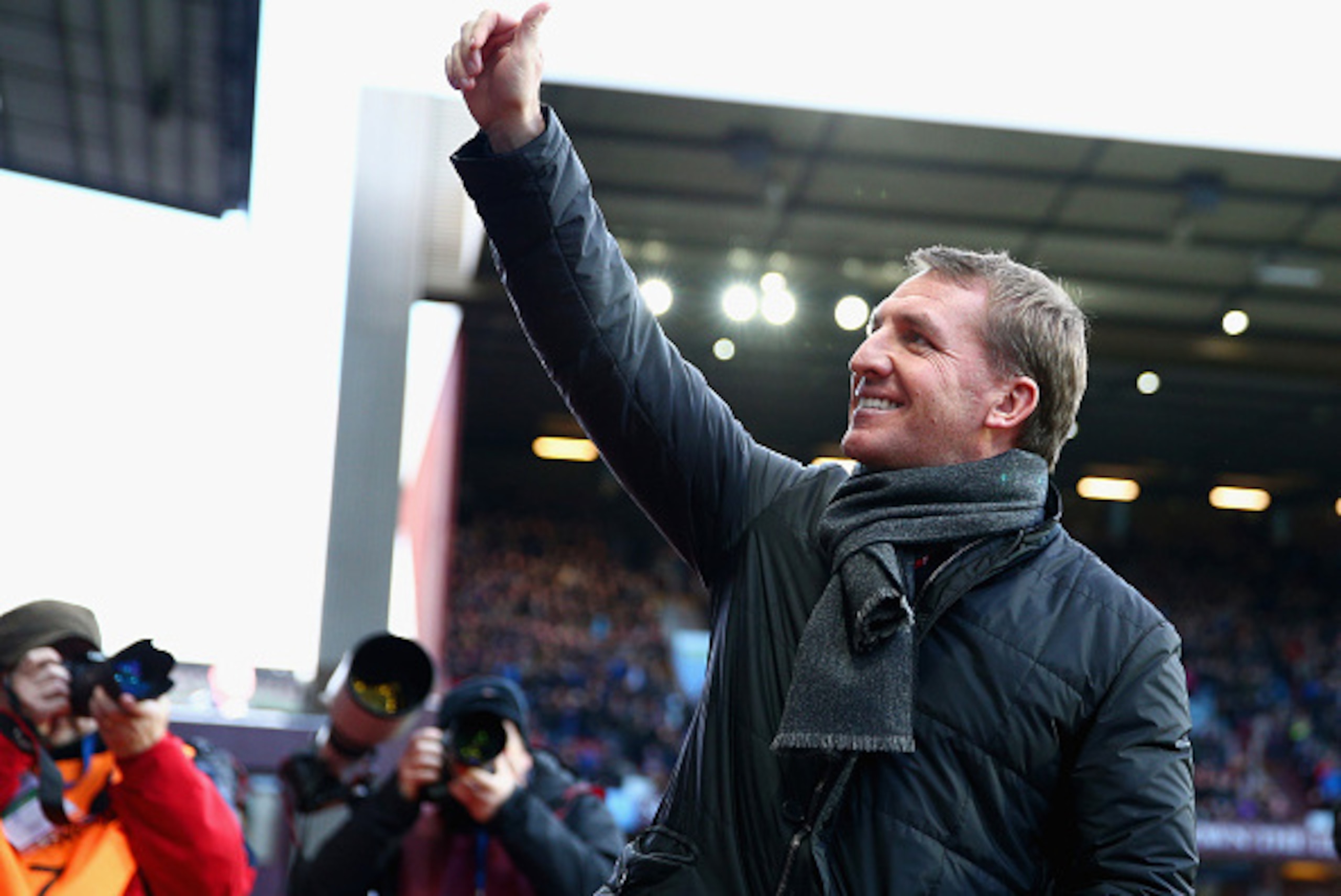 BIRMINGHAM, ENGLAND - JANUARY 17: Brendan Rodgers, Manager of Liverpool gives a thumbs up during the Barclays Premier League match between Aston Villa and Liverpool at Villa Park on January 17, 2015 in Birmingham, England. (Photo by Clive Mason/Getty Im BIRMINGHAM, ENGLAND - JANUARY 17: Brendan Rodgers, Manager of Liverpool gives a thumbs up during the Barclays Premier League match between Aston Villa and Liverpool at Villa Park on January 17, 2015 in Birmingham, England. (Photo by Clive Mason/Getty Im