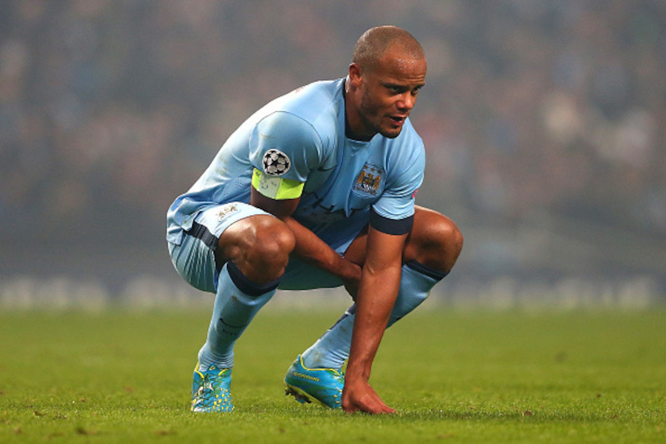 MANCHESTER, ENGLAND - NOVEMBER 05:  Vincent Kompany of Manchester City looks dejected during the UEFA Champions League Group E match between Manchester City and CSKA Moscow on November 5, 2014 in Manchester, United Kingdom.  (Photo by Alex Livesey/Getty I