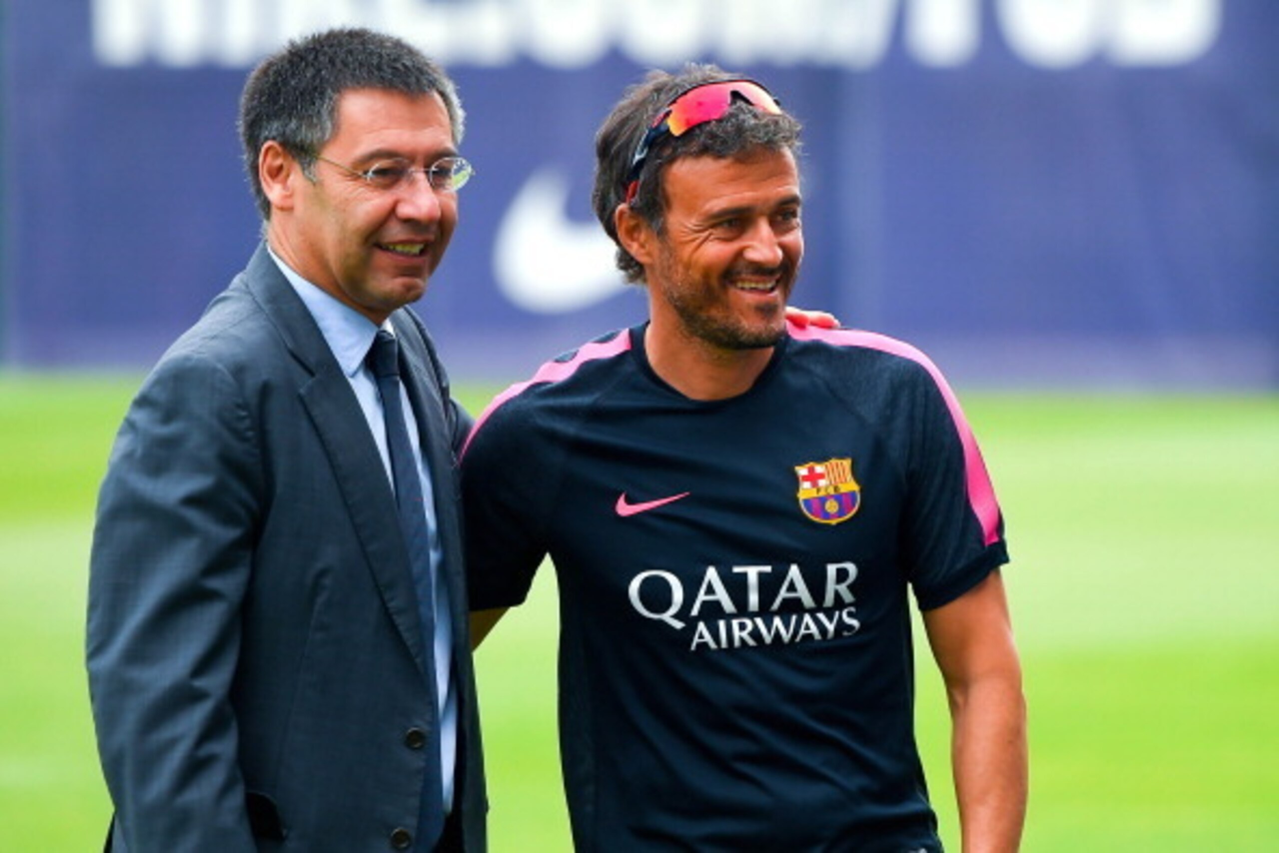 BARCELONA, SPAIN - JULY 25:  FC Barcelona President Josep Maria Bartomeu and Head coach Luis Enrique look on during a FC Barcelona training session at Ciutat Esportiva de Sant Joan Despi on July 25, 2014 in Barcelona, Spain.  (Photo by David Ramos/Getty I