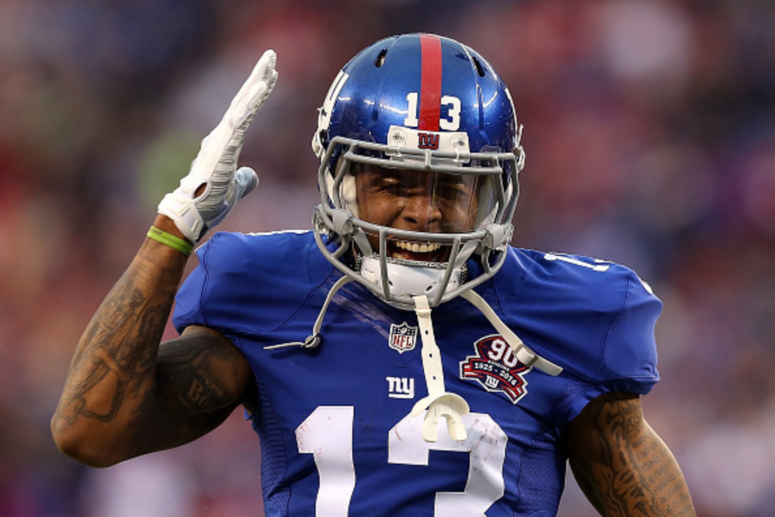 EAST RUTHERFORD, NJ - NOVEMBER 16: Odell Beckham #13 of the New York Giants reacts in the fourth quarter against the San Francisco 49ers at MetLife Stadium on November 16, 2014 in East Rutherford, New Jersey. (Photo by Michael Heiman/Getty Images) EAST RUTHERFORD, NJ - NOVEMBER 16: Odell Beckham #13 of the New York Giants reacts in the fourth quarter against the San Francisco 49ers at MetLife Stadium on November 16, 2014 in East Rutherford, New Jersey. (Photo by Michael Heiman/Getty Images)