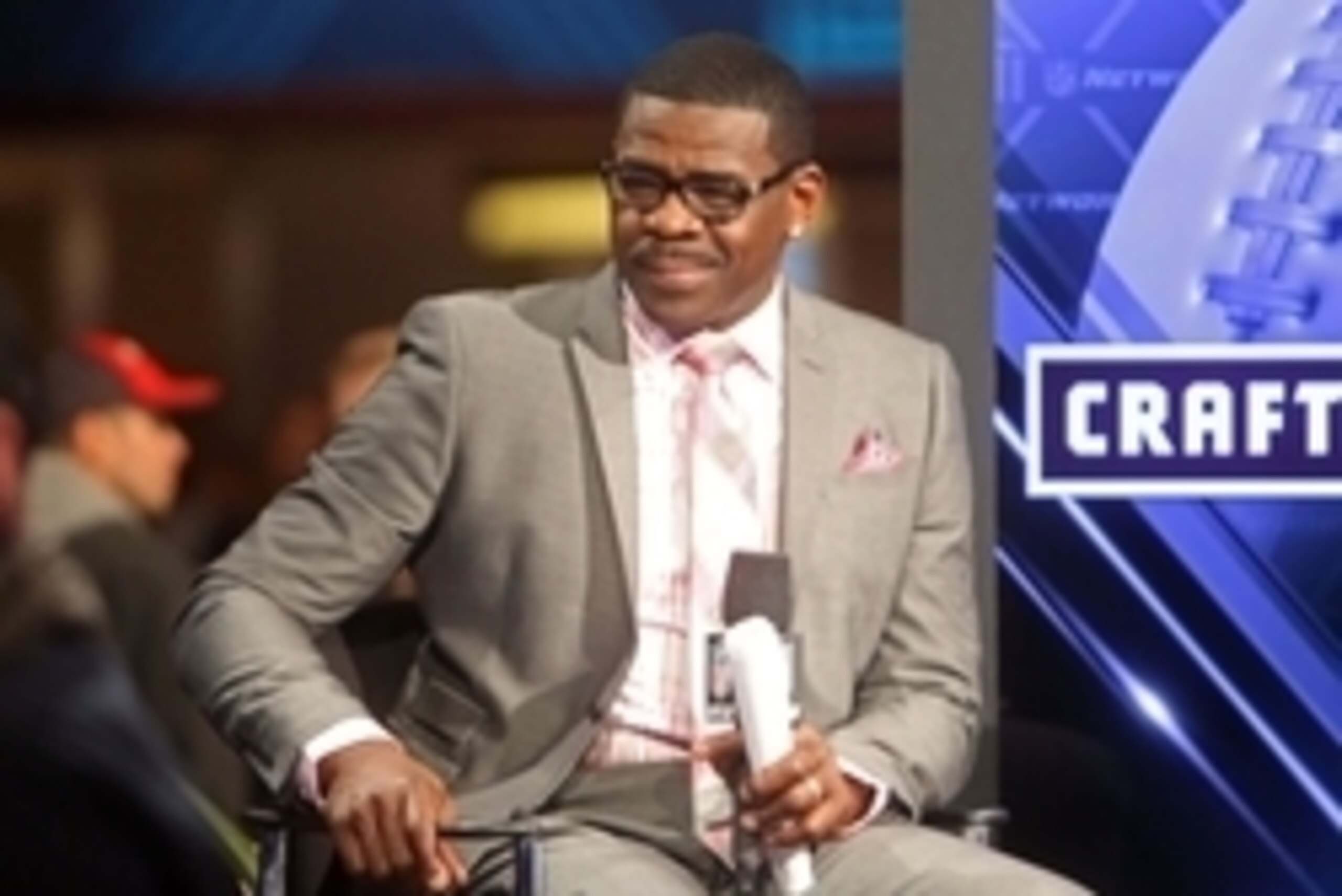 Jan 29, 2014; New York, NY, USA; NFL former receiver Michael Irvin on the set of the NFL Network on radio row in preparation for Super Bowl XLVIII at the Sheraton Times Square.  Mandatory Credit: Jerry Lai-USA TODAY Sports