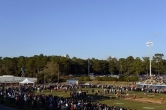 Jan 20, 2015; Fairhope, AL, USA; South squad practicing under the watchful eyes of NFL scouts and coaches at Fairhope Stadium . Mandatory Credit: John David Mercer-USA TODAY Sports
