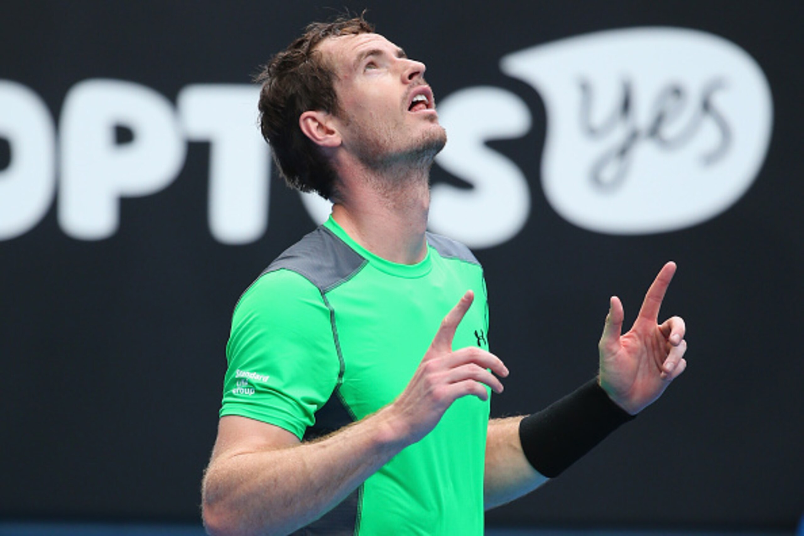 MELBOURNE, AUSTRALIA - JANUARY 21:  Andy Murray of Great Britain celebrates winning his second round match against Marinko Matosevic of Australia during day three of the 2015 Australian Open at Melbourne Park on January 21, 2015 in Melbourne, Australia.  